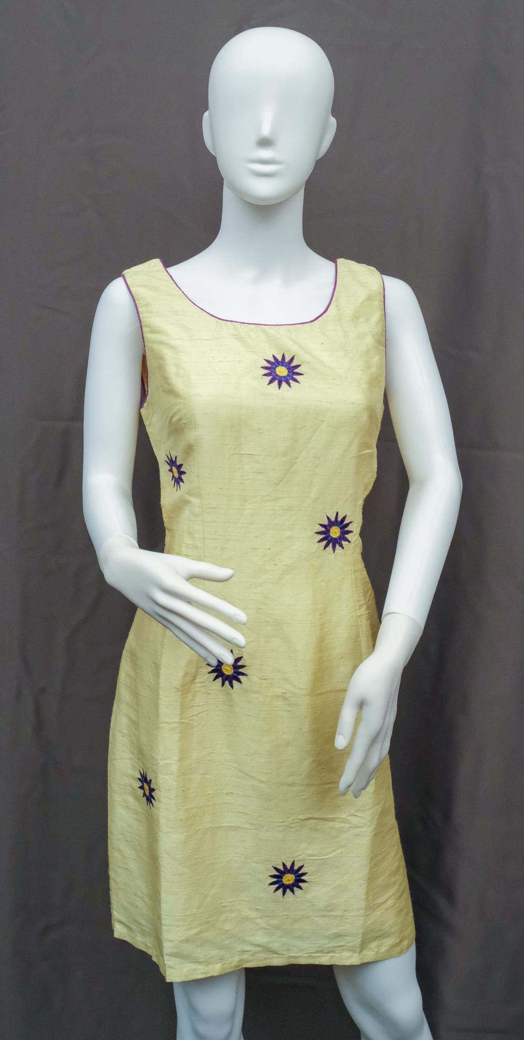 Vintage Designer Dress Lot: Comprising two silk dresses, Stephen Soller evening dress, and an Ann Kohler evening dress. Measurements: Linen dress - size 14, Halter Dress - size 8, yellow silk dress - size 8.