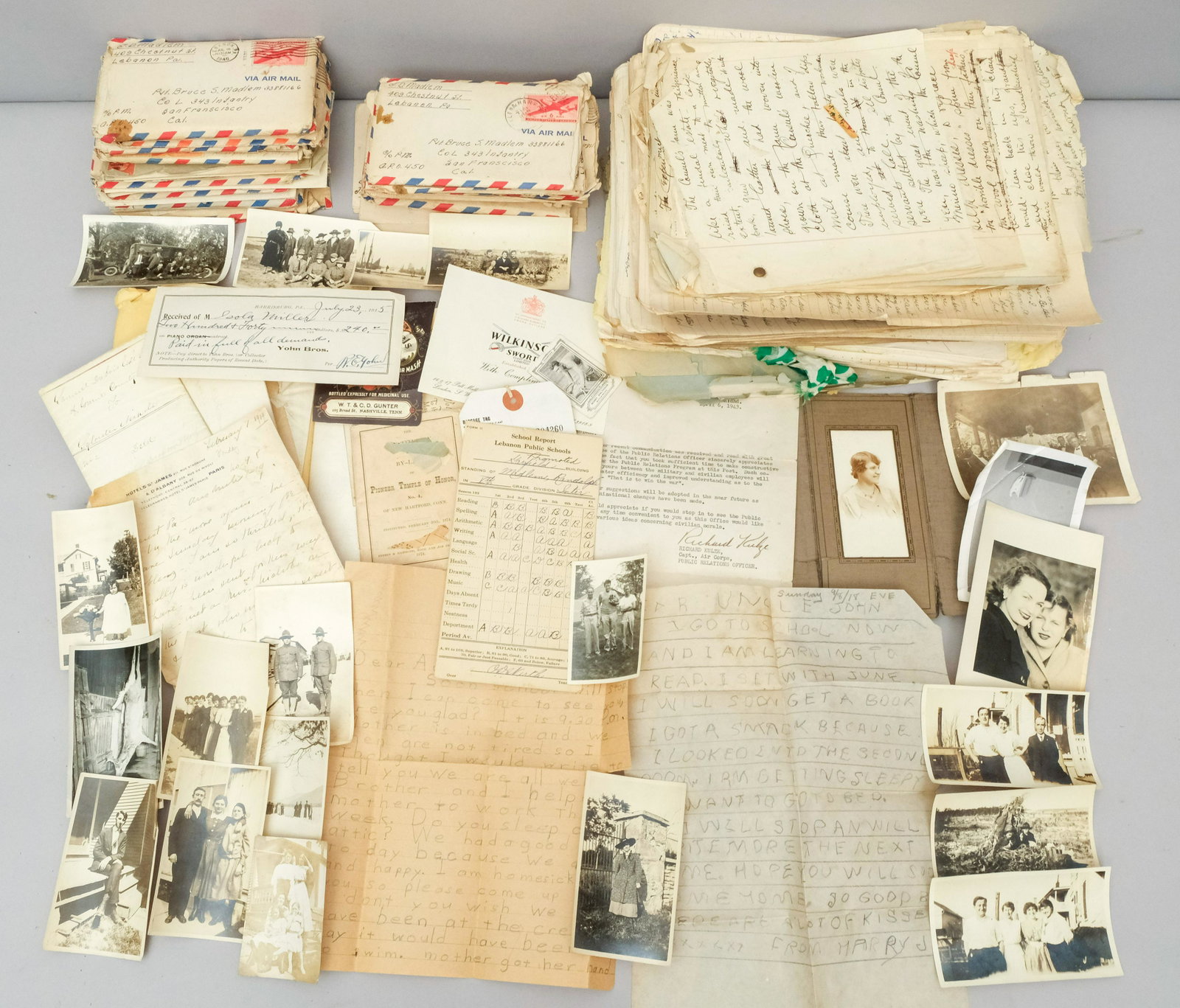 Large Lot of Antique Lebanon PA Ephemera: Stack measuring 6".Including hundreds of pieces of mail, letters, correspondence, photographs, greeting cards, letterhead, notes, etc. An interesting and expansive lot.