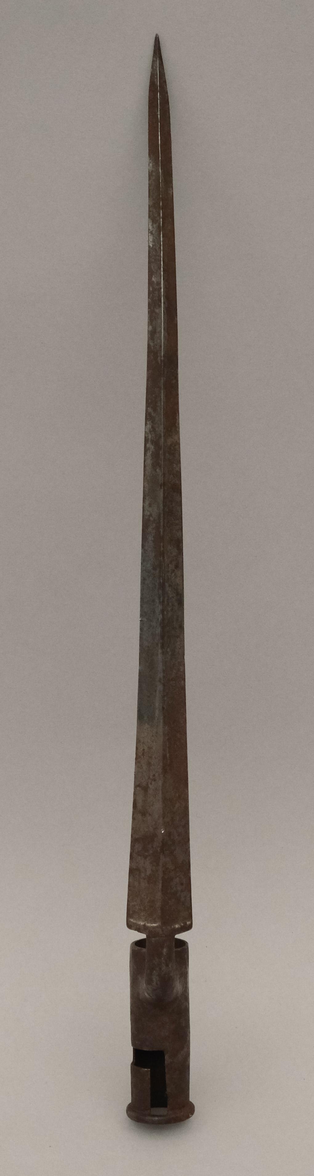 Antique Socket Bayonet: Apparently unmarked with Fuller blade. 17 1/2".