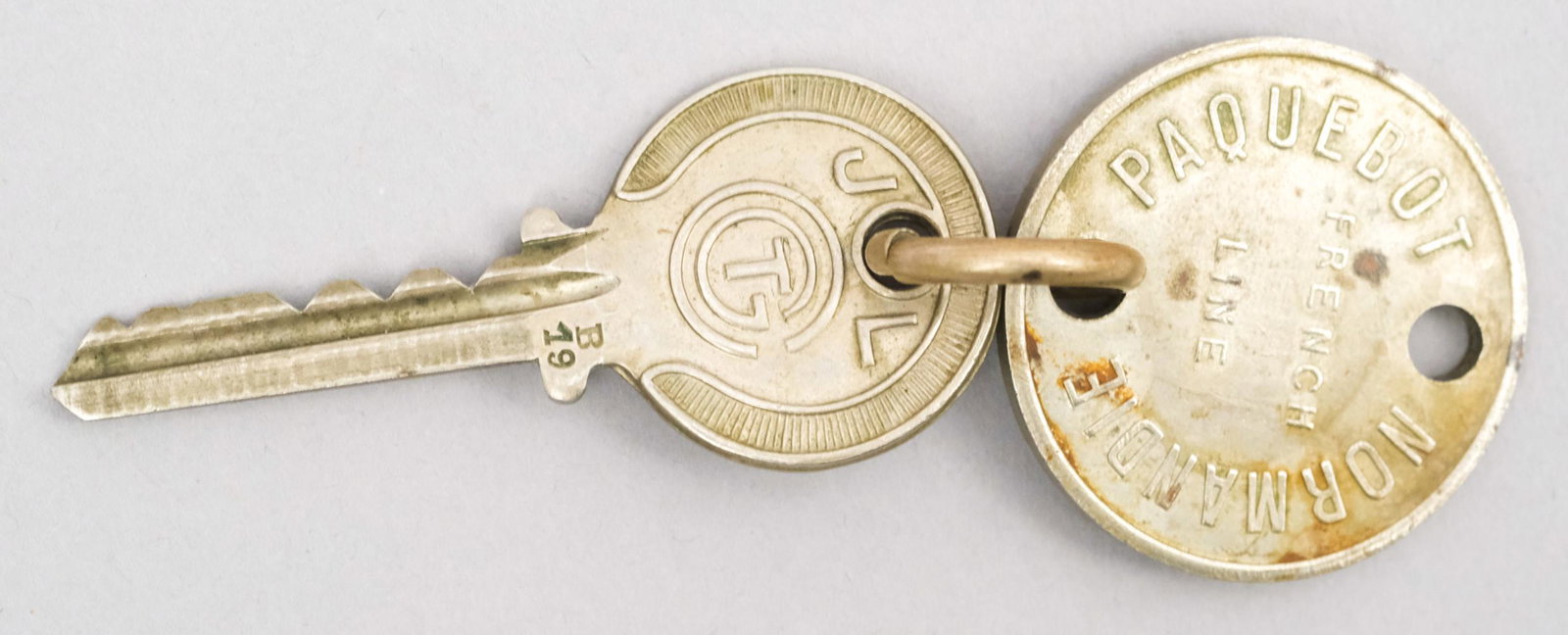 CGT Normandie French Line Cabin Key & Fob: For Cabin 71 on this iconic cruiser. Measures 1 1/2" X 4".