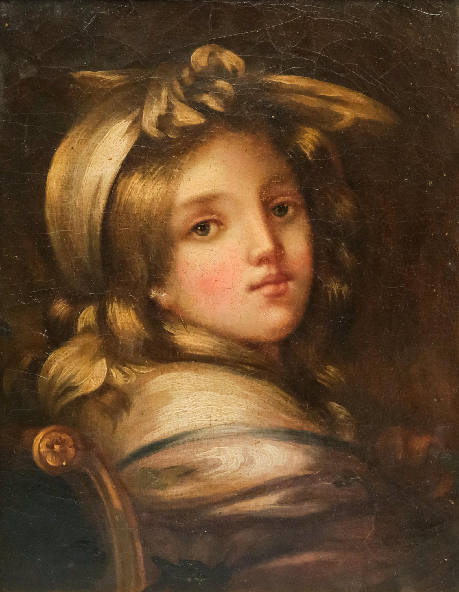 American School, Portrait of a Girl: American, ca 1820, oil on canvas lovely portrait of a blond girl wearing her hair up, housed in a custom gilt frame, 11" x 14" canvas, 14" x 17" framed.