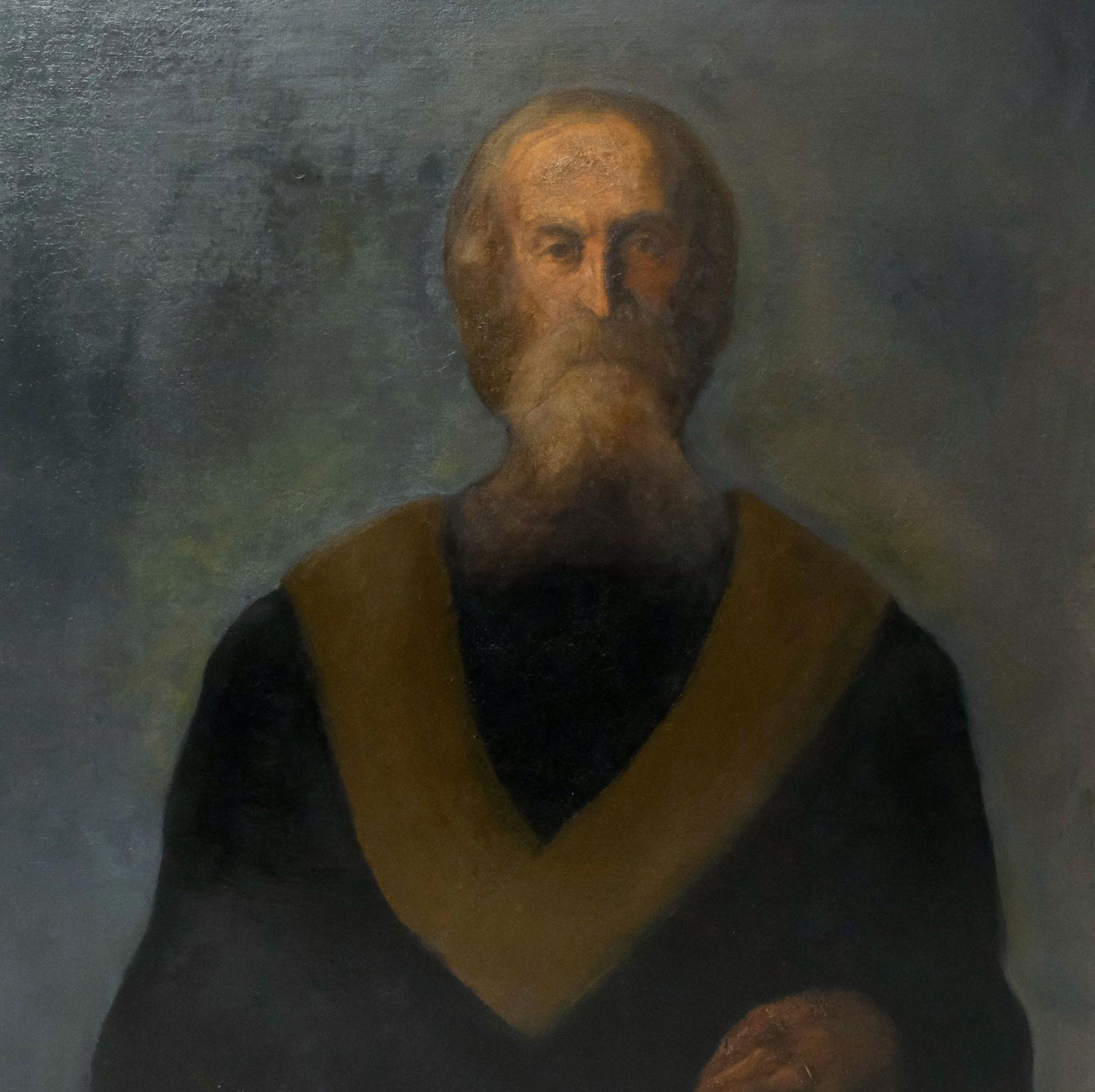 American School, Portrait of a Scholar: American, ca. 1860, portrait of a bearded man in the robes of a judge or scholar, 36 1/4" x 36 1/4" canvas, unframed.