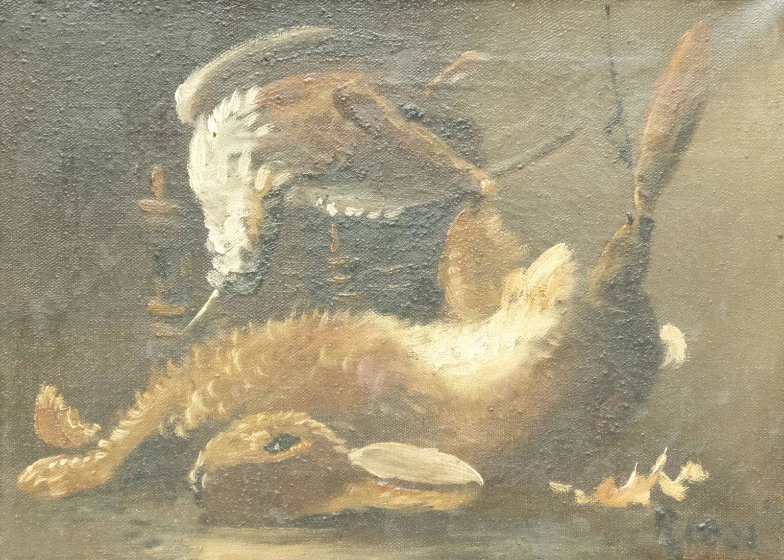Signed Hunt Painting with Rabbit and Bird (1 of 6)
