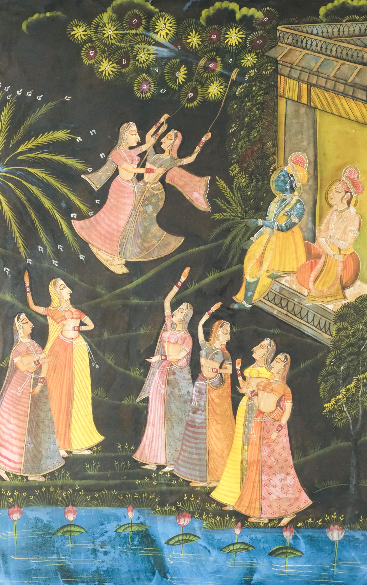 Indian Silk Painting with Hindu Deities and Ladies (1 of 6)