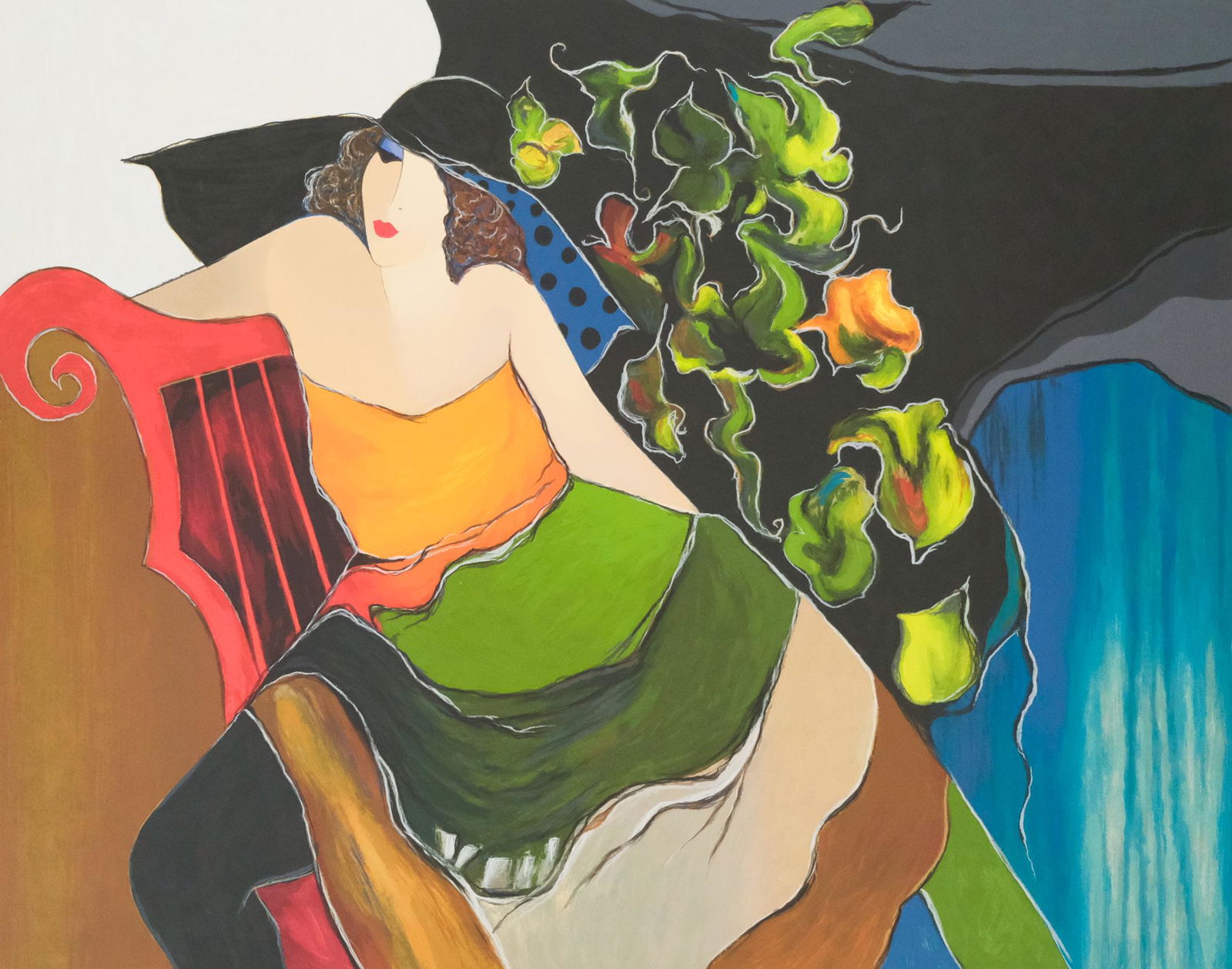 Itzchak Tarkay, Woman with an Orange Top (1 of 3)