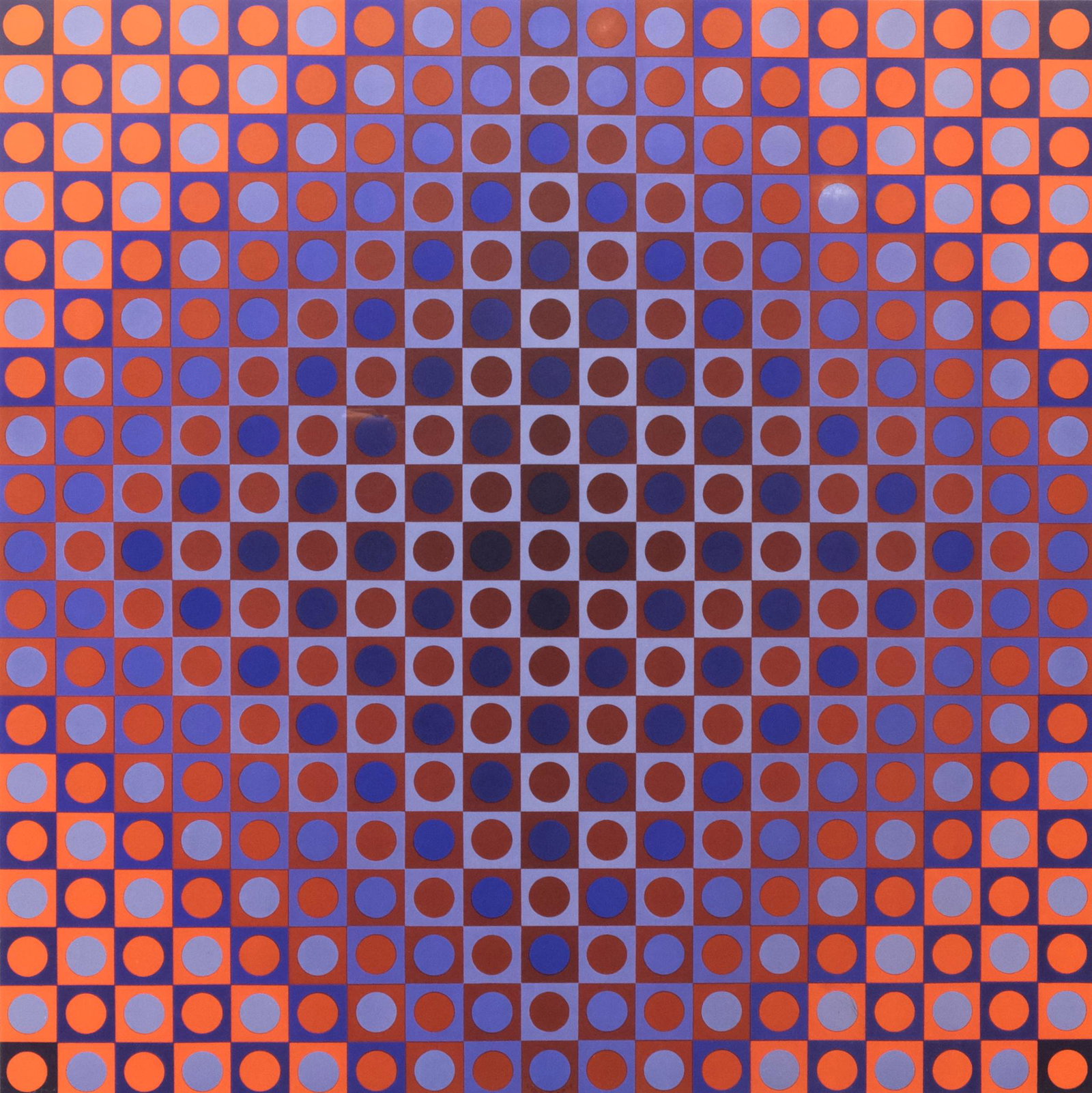 Victor Vasarely, Op Art: Victor Vasarely (French/Hungarian, 1906-1997), op-art serigraph, title unknown, 26 1/4" X 26 1/4" framed, 20" X 20" sight.