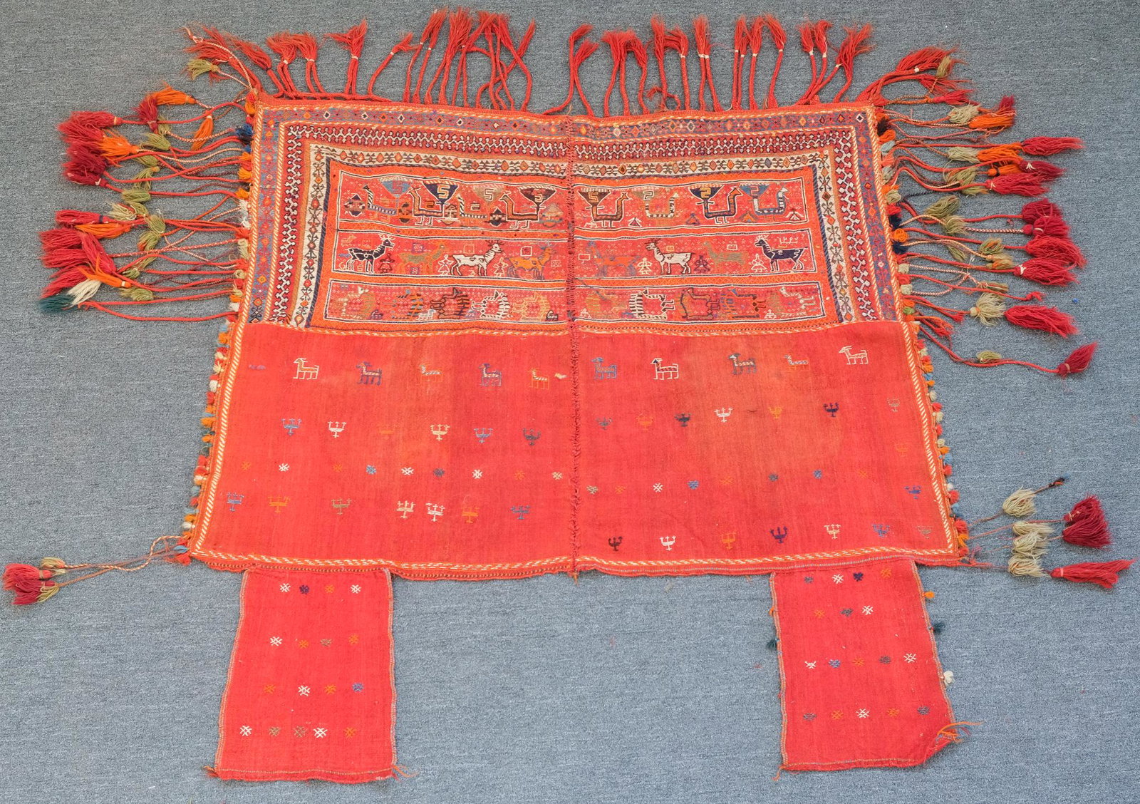 A Woven Qashqai Horse Blanket: 20th century, having stag decoration, 4' 4" X 4' 9"