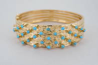 18K Gold Turquoise Studded Hinged Bangle