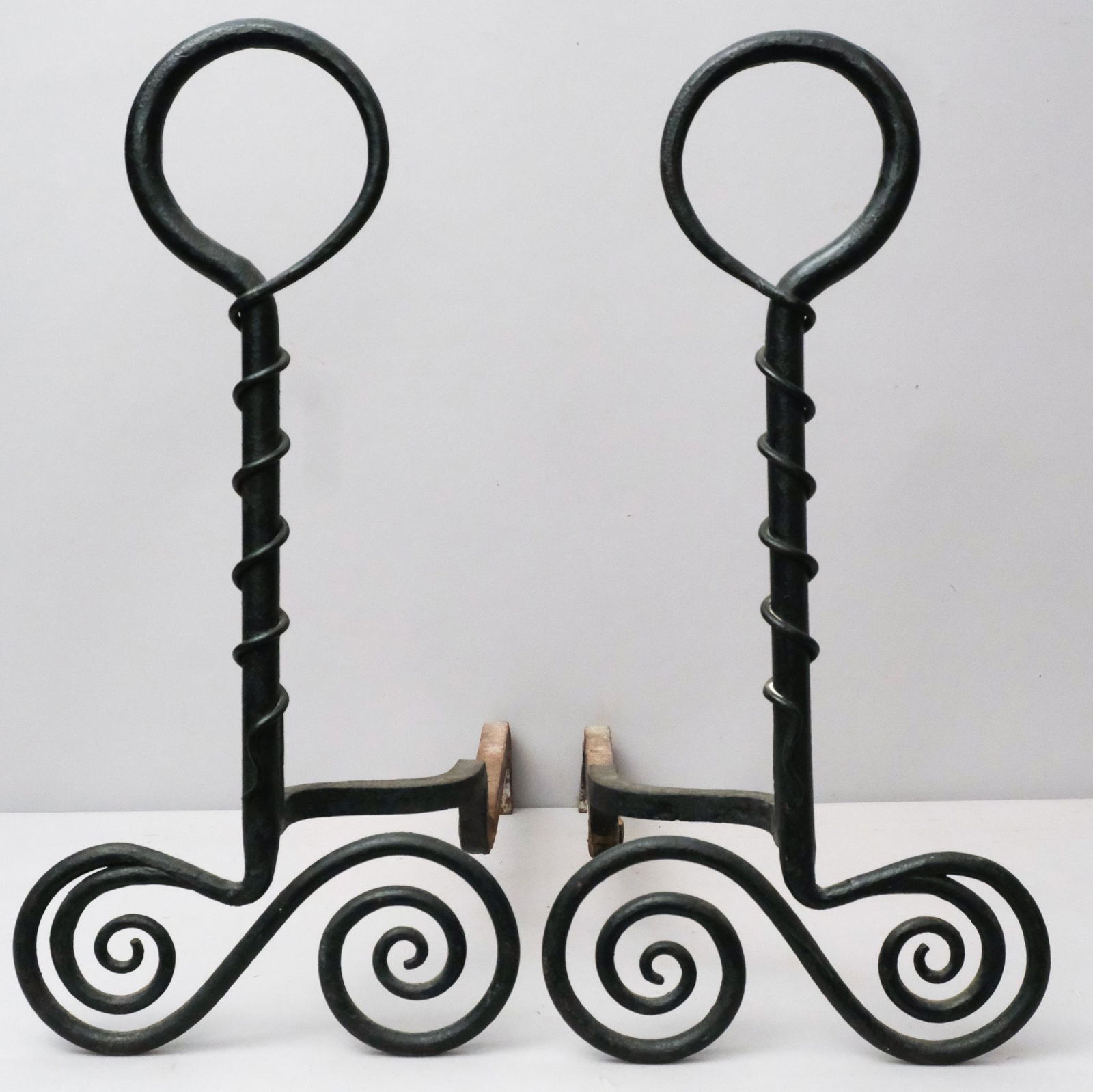 Pair Wrought Iron Camp Style 19th C Andirons (1 of 6)