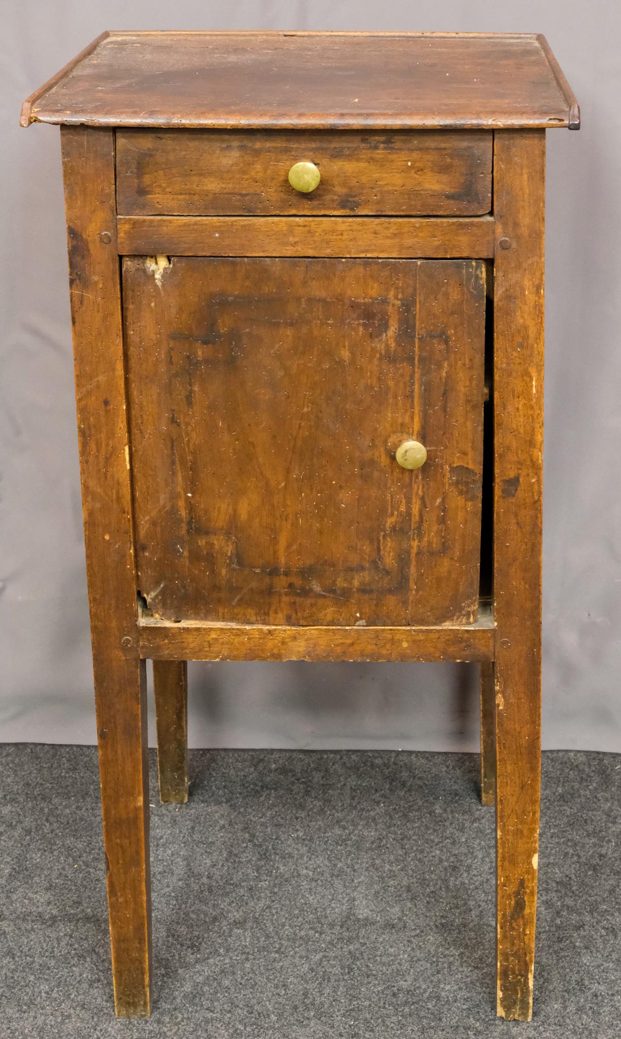 19th Century or Earlier Walnut Commode: Walnut commode from the first quarter of the 19th century or possibly older. Drawer has dovetail joinery. Measures 14" X 16 1/4" X 31 1/2".
