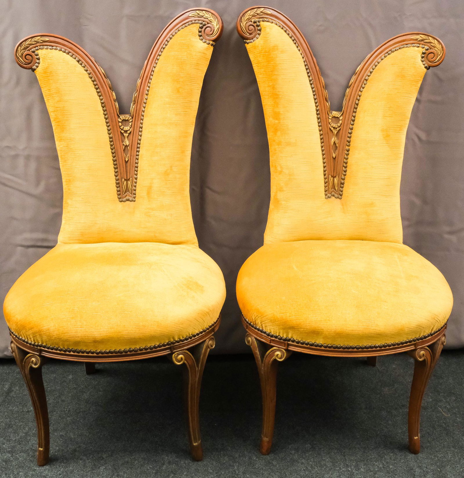 Pair of Gold Plunge Back Parlor Side Chairs (1 of 7)