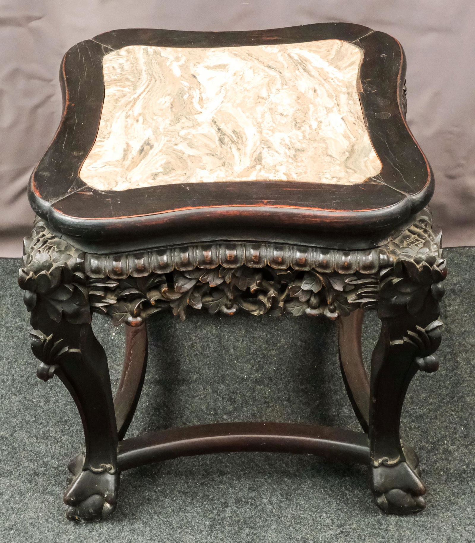 Chinese Marble-Topped Carved Wood Table/Stand (1 of 5)