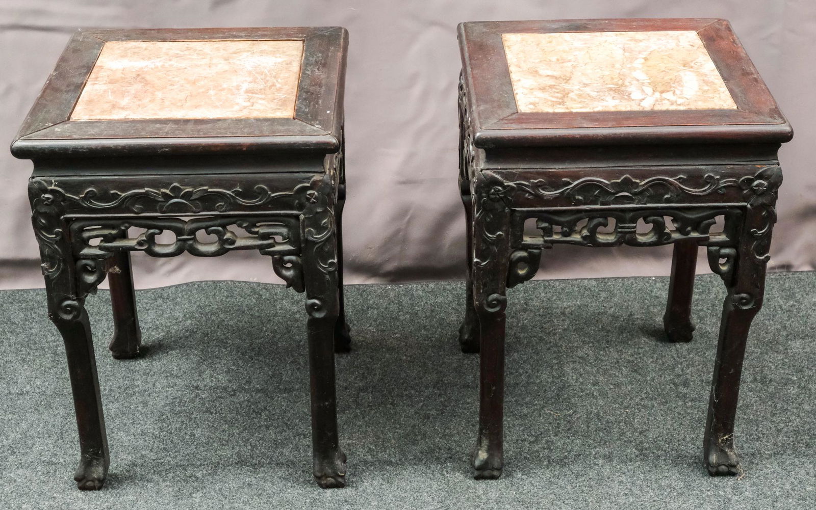 Pair of Carved Chinese Plant Stands or Side Tables (1 of 7)