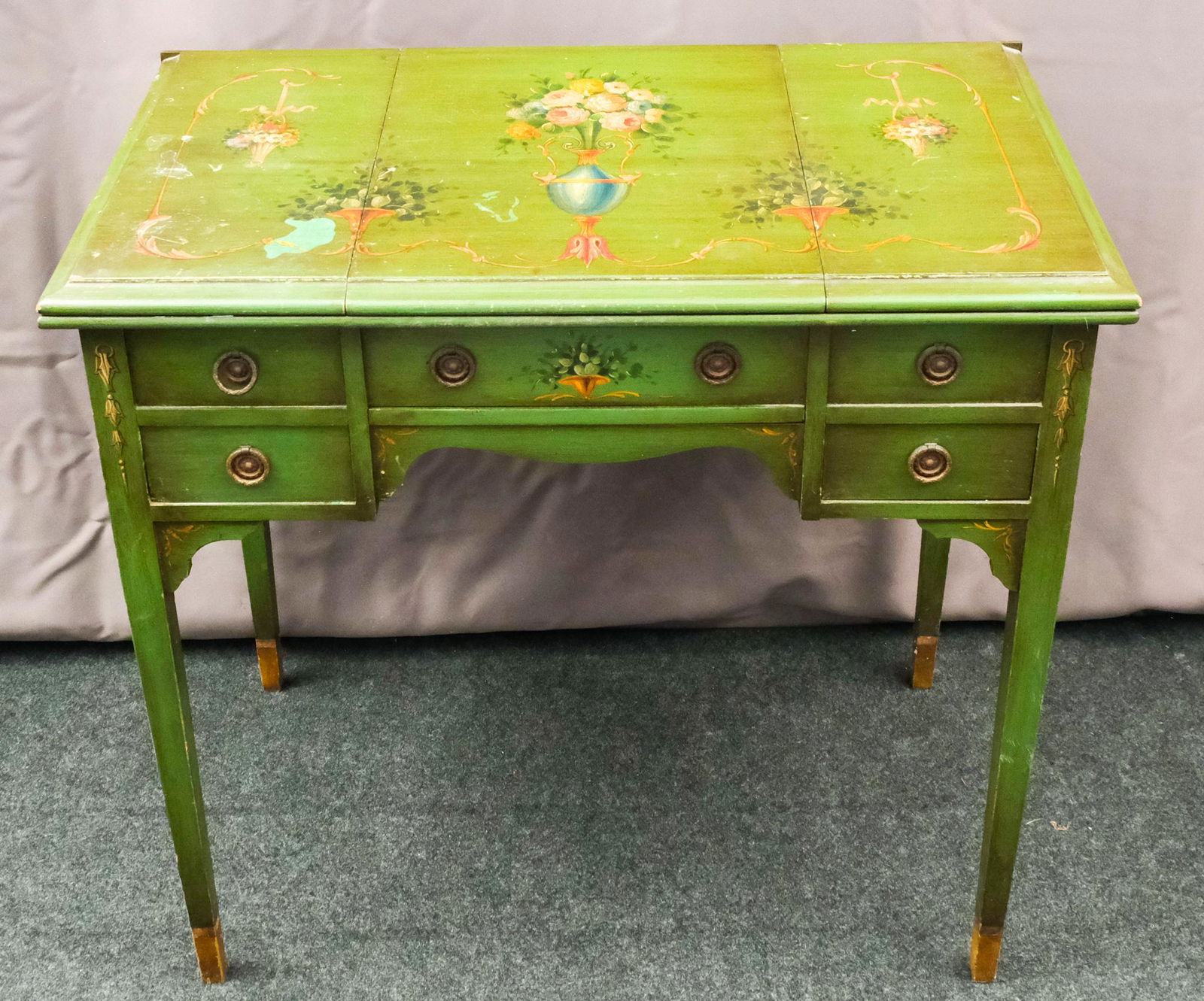 French Provincial Style Painted Green Vanity Table (1 of 8)