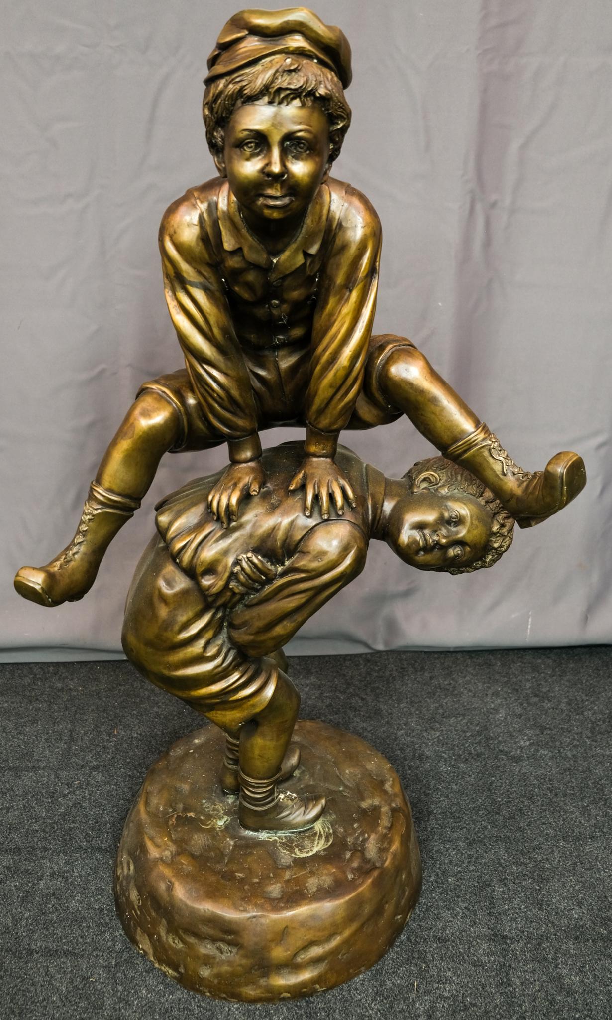 Large Cast Bronze Statue of Boys Playing Leapfrog (1 of 6)
