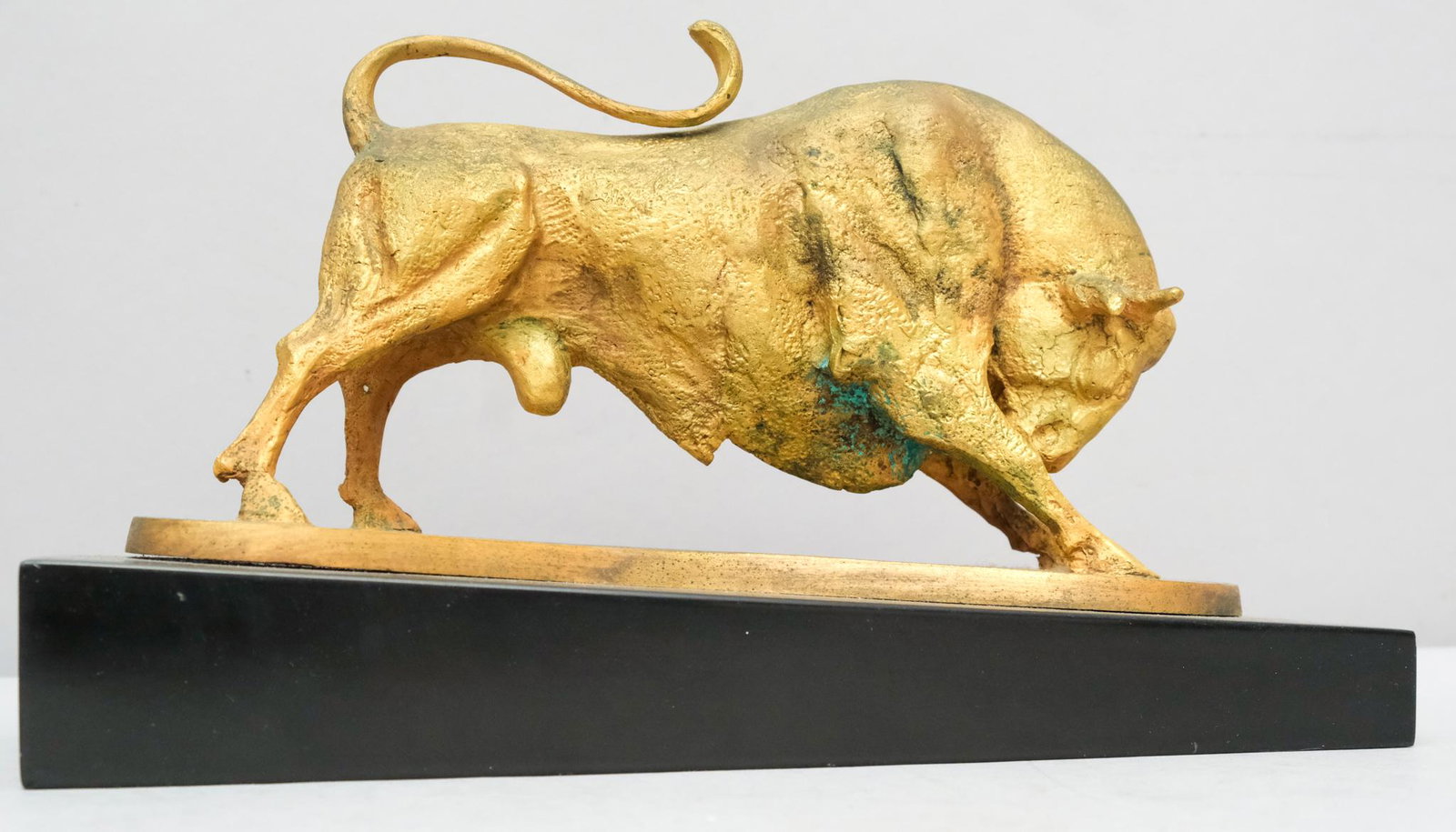 Nicolaus Koni, Bronze Sculpture of Golden Bull: Nicolaus Koni (Hungarian, 1911-2000), lively gold sculpture on bronze base. Signed as shown. 4 1/2" to 8".