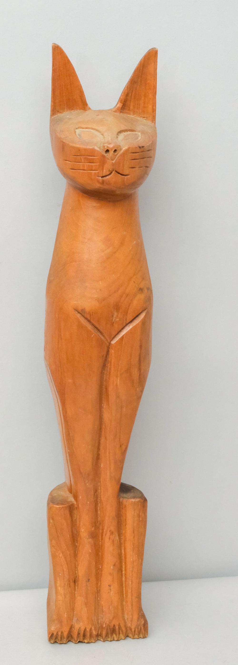 Tall Folk Art Carved Wooden Cat (1 of 12)