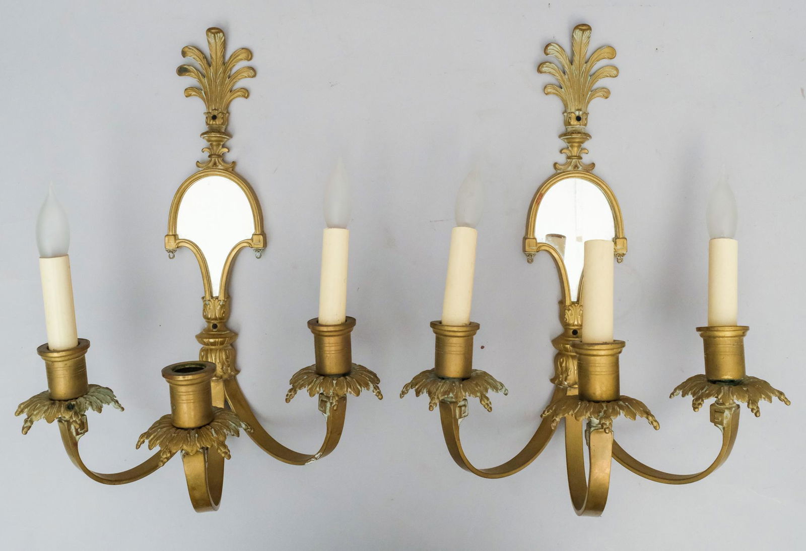 Pair Candle Style Brass Mirrored Sconces (1 of 6)
