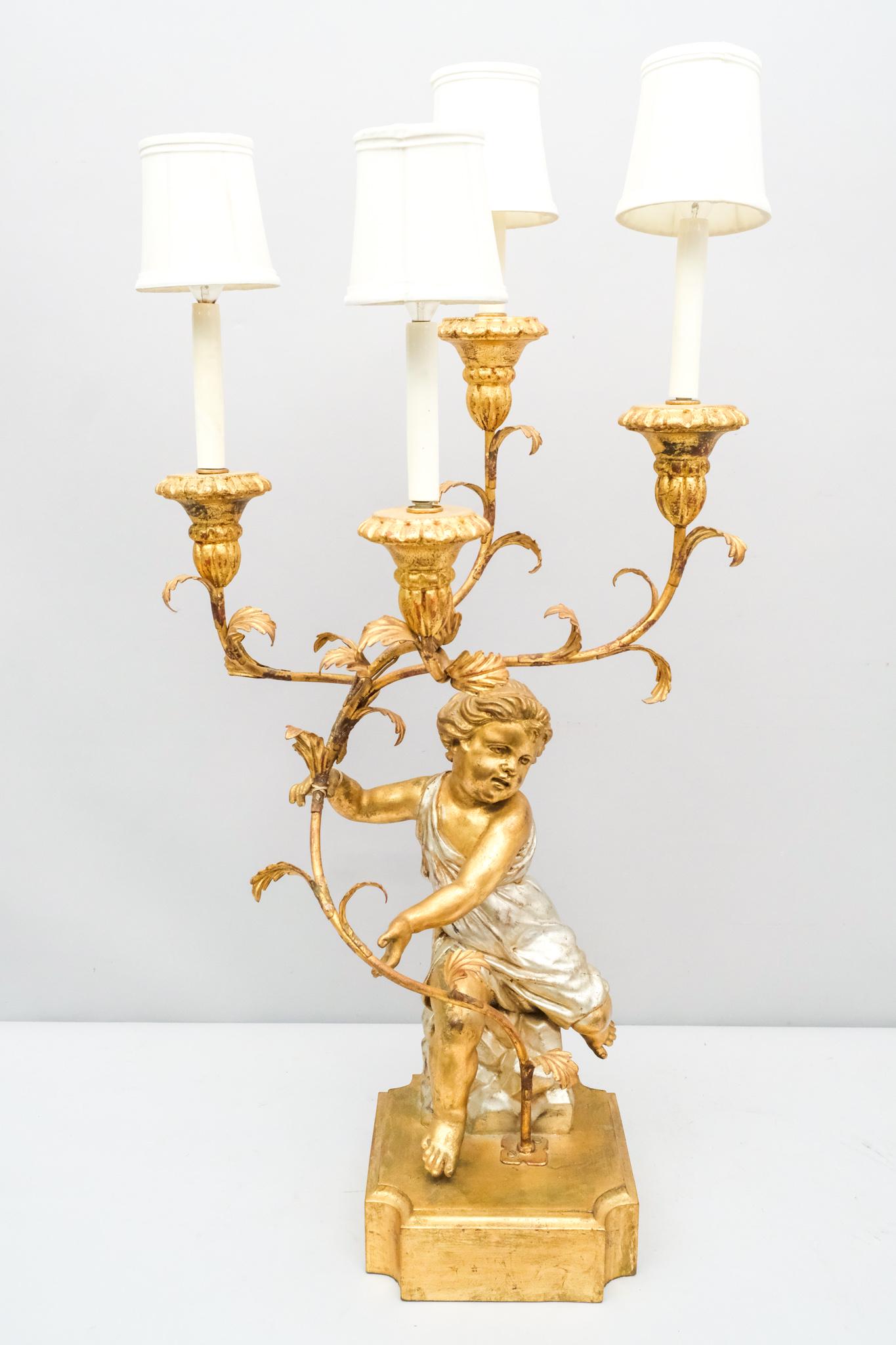 Large Gilded Multi-Light Putti Candelabra Lamp (1 of 6)