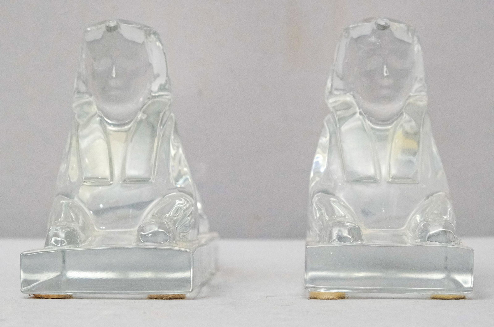 Pair of Baccarat Crystal Sphinxes: Beautifully crafted on crystal bases. Marked as shown. 4 3/4" long