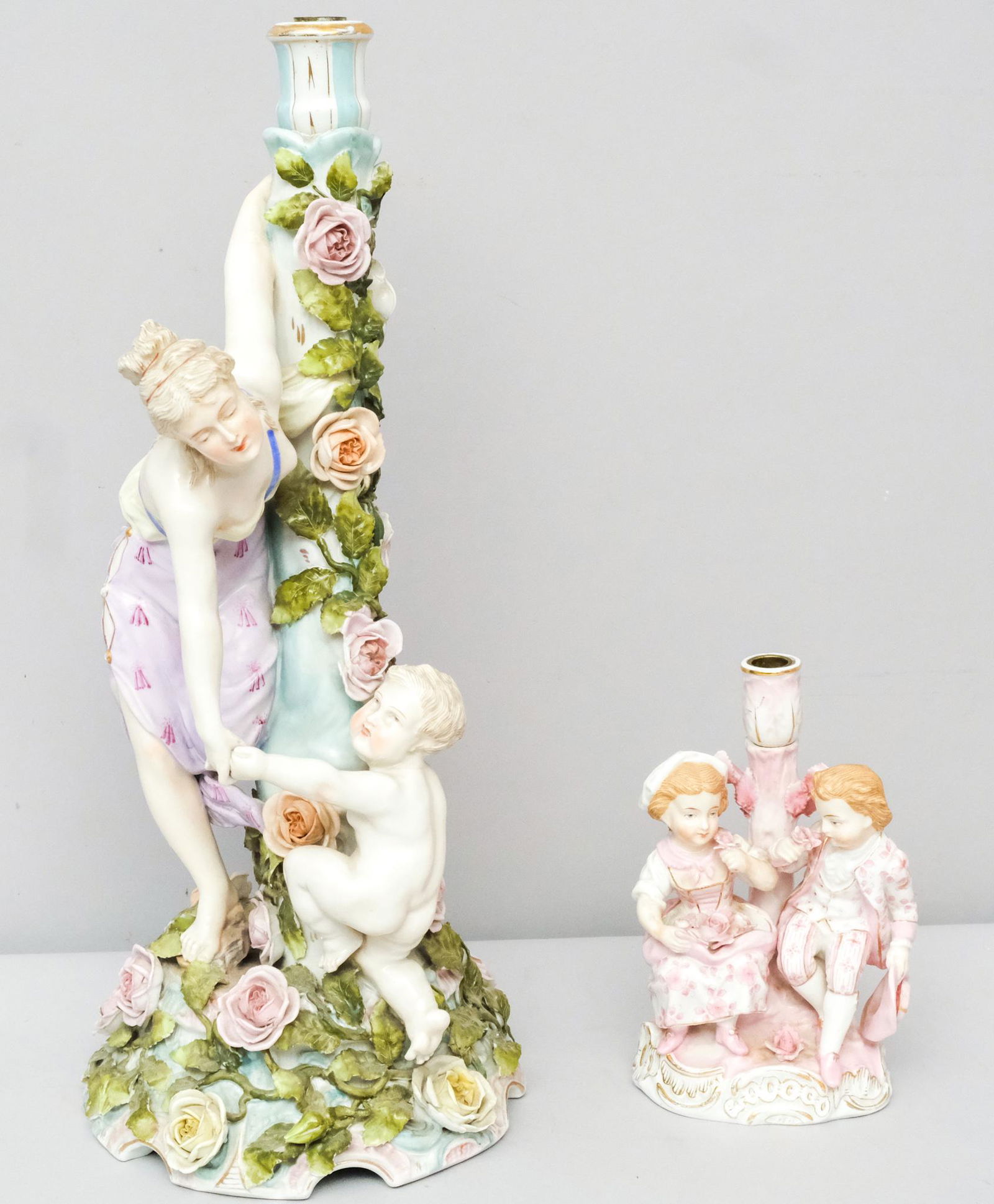 Two Sitzendorf Porcelain Figural Candlesticks (1 of 10)