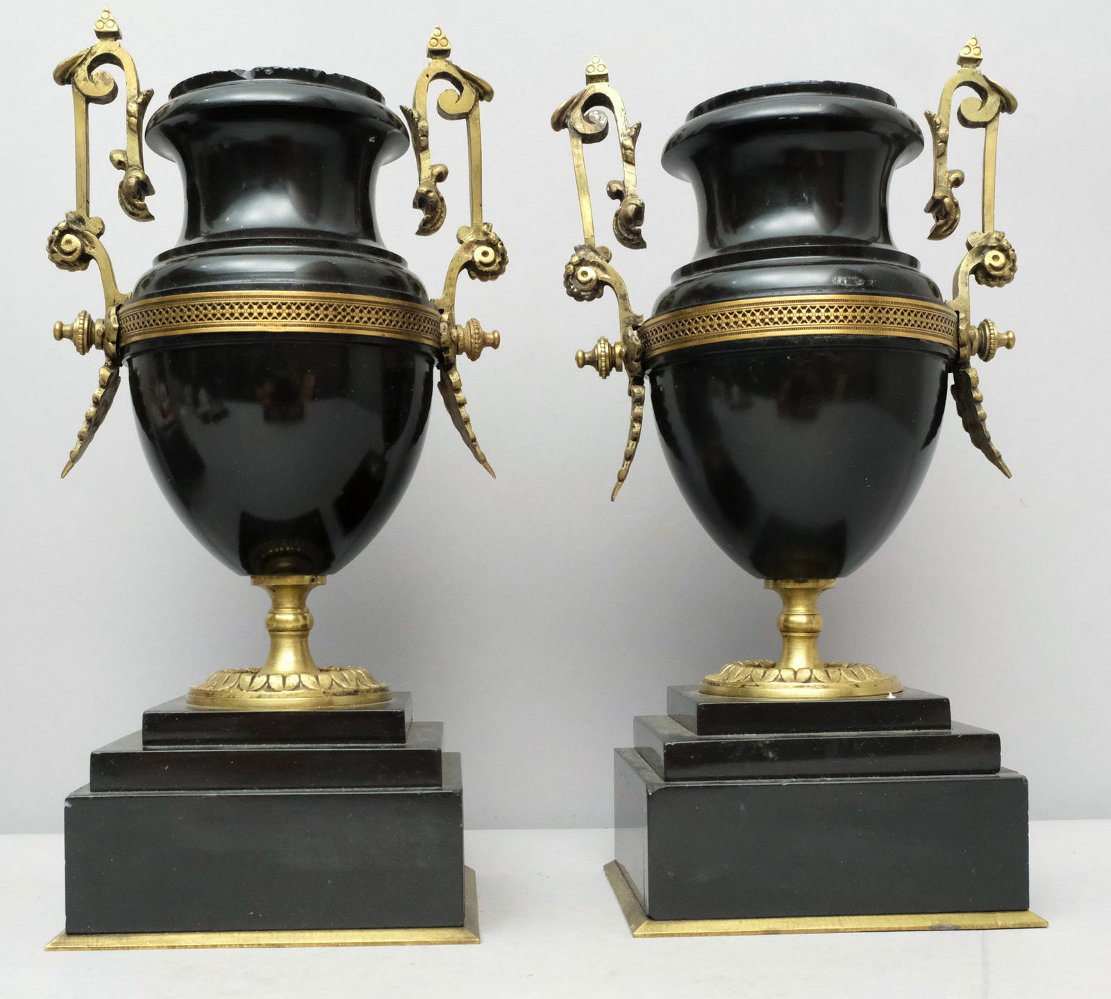 Pair Bronze and Black Marble Garniture Vases (1 of 16)