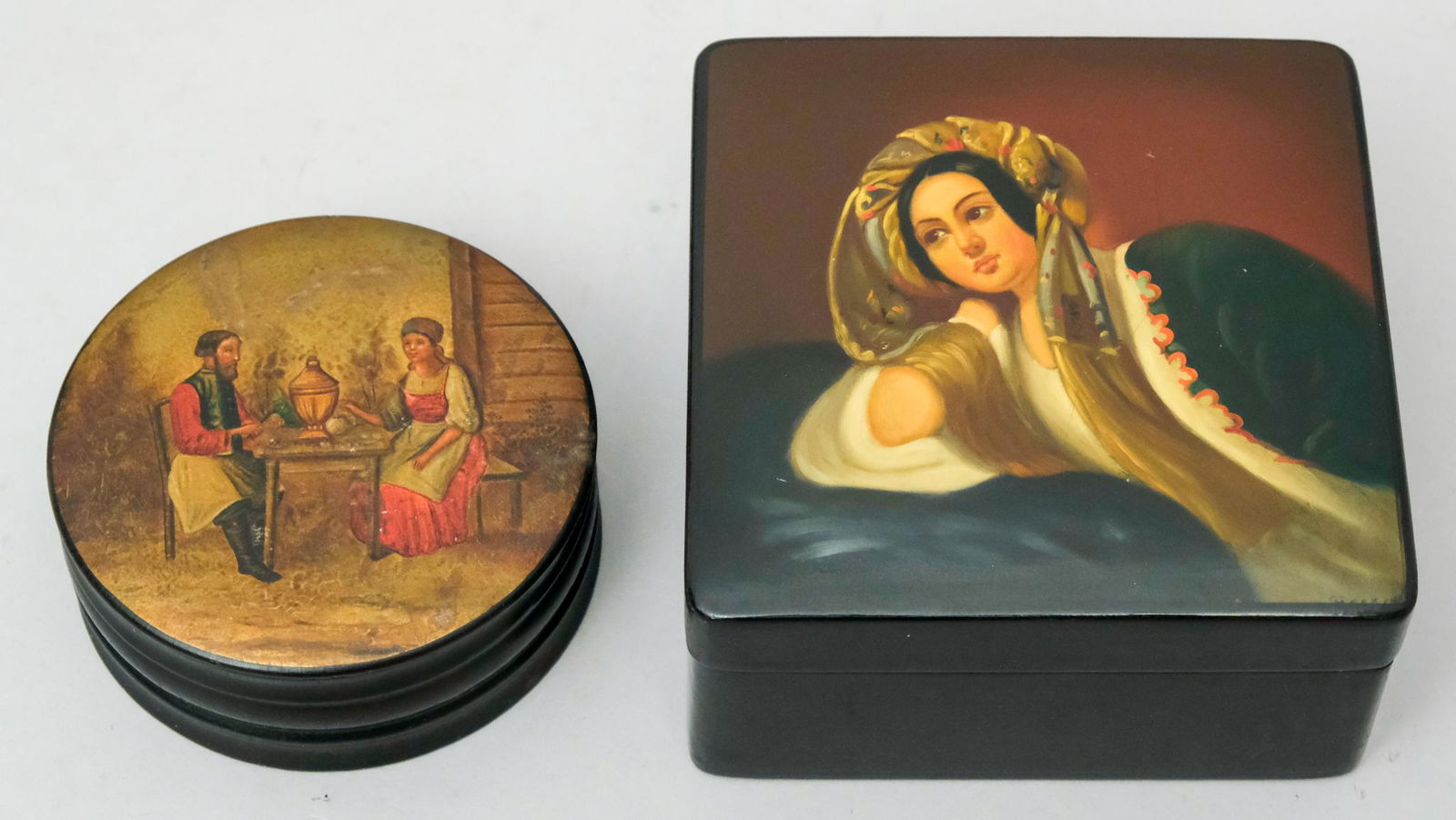 2 Antique Russian Lacquer Boxes, One Lukutin (1 of 11)
