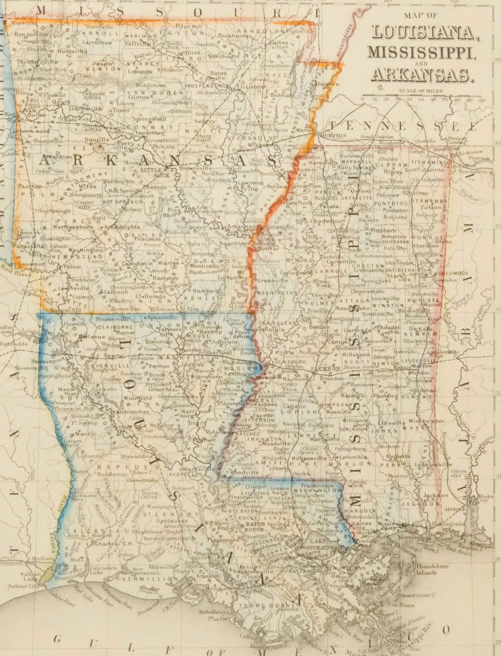 Framed Louisiana, Mississippi, Arkansas Map (1 of 5)