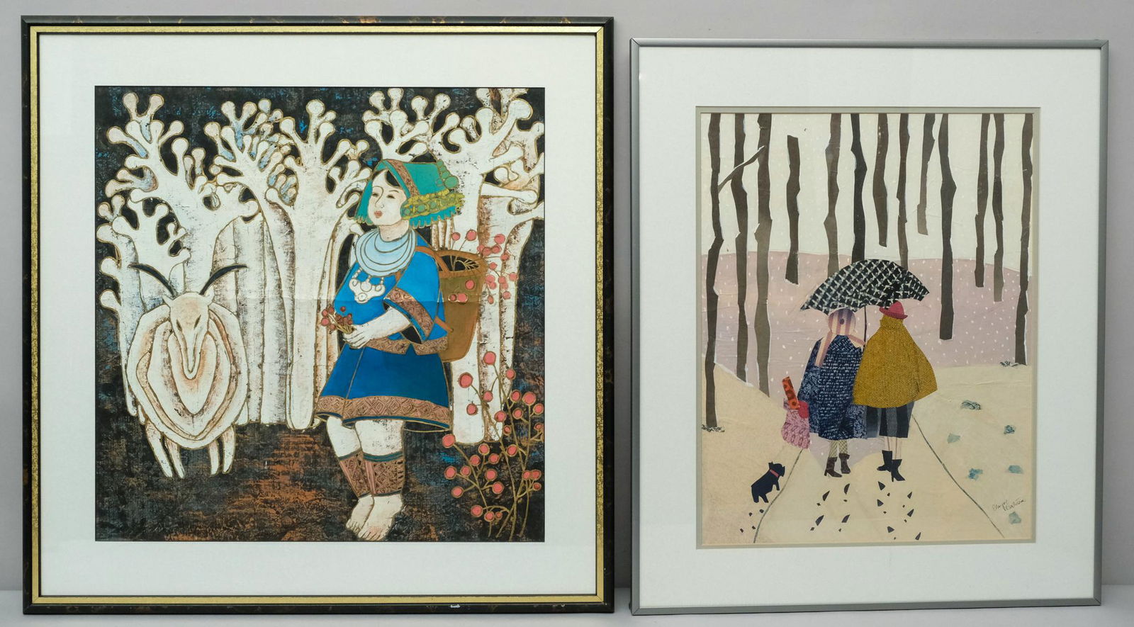 Lot of 2 Paintings (Snowy Scene and Girl with Ram) (1 of 9)