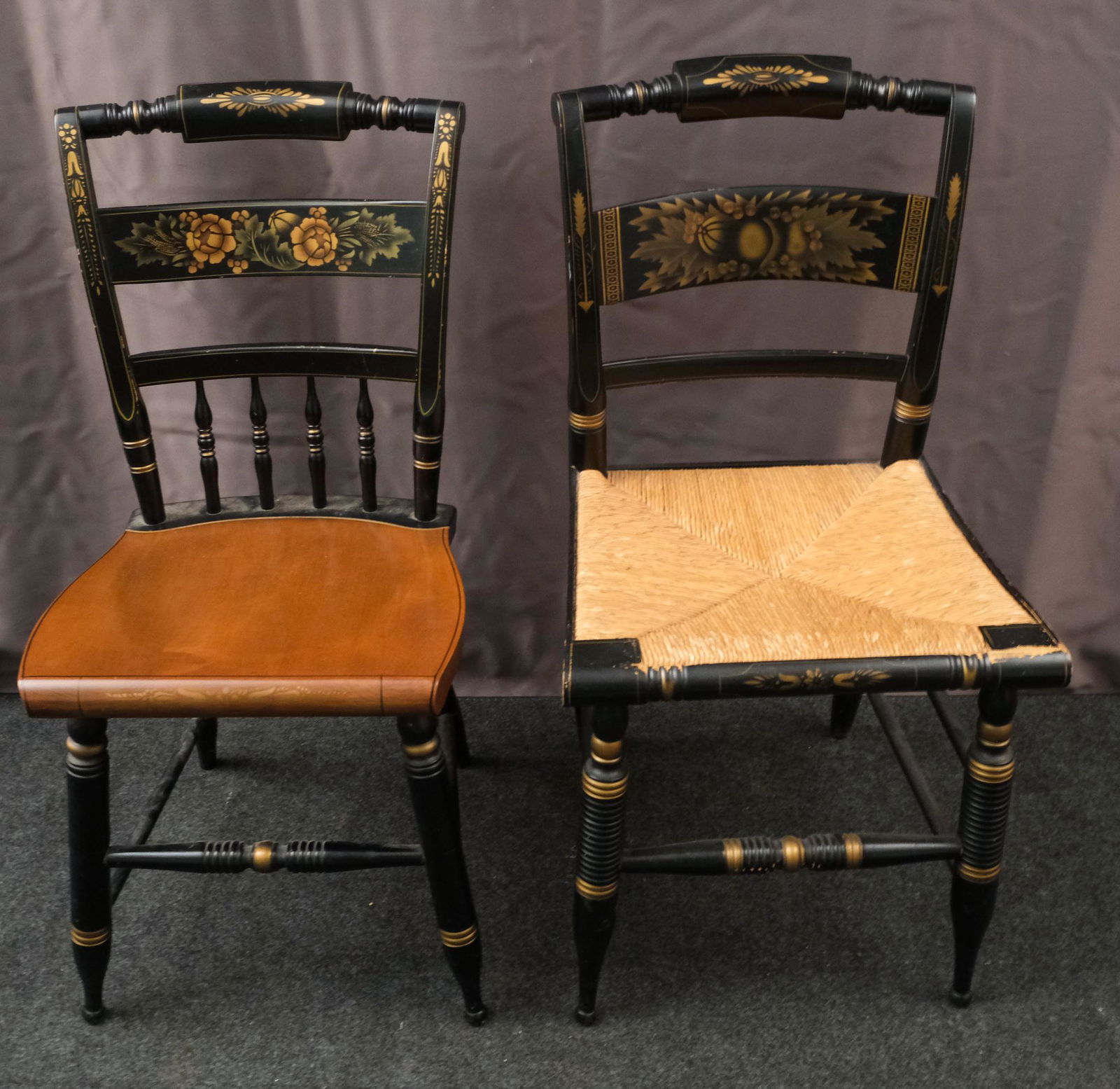 Lot of Two Stenciled Black Hitchcock Chairs (1 of 6)