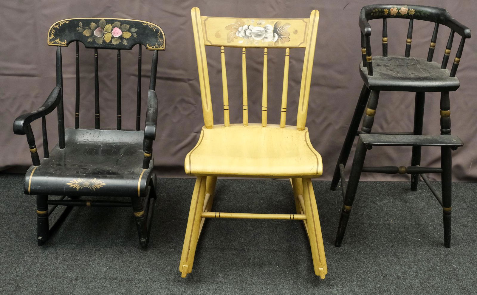 Group of Three Painted Stenciled Children's Chairs (1 of 8)