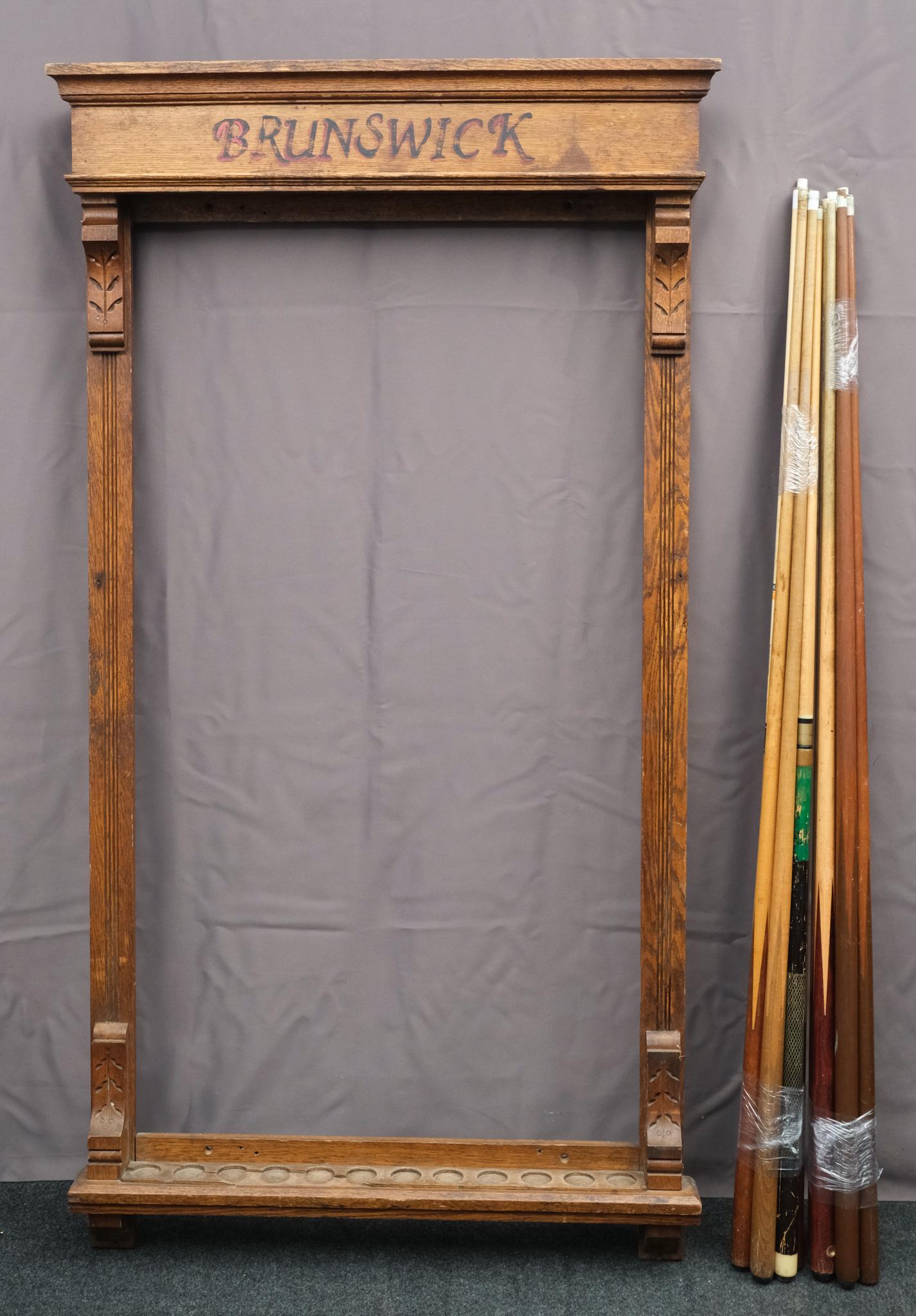 Antique Oak Billiard Rack & Cues (1 of 8)
