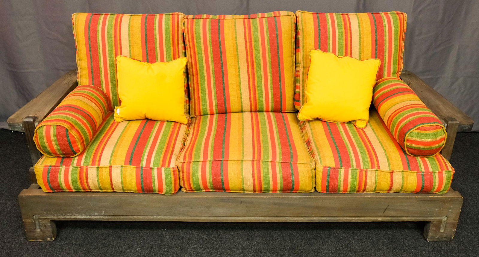 Modern Patio Sofa with Striped Jute Cushions (1 of 7)