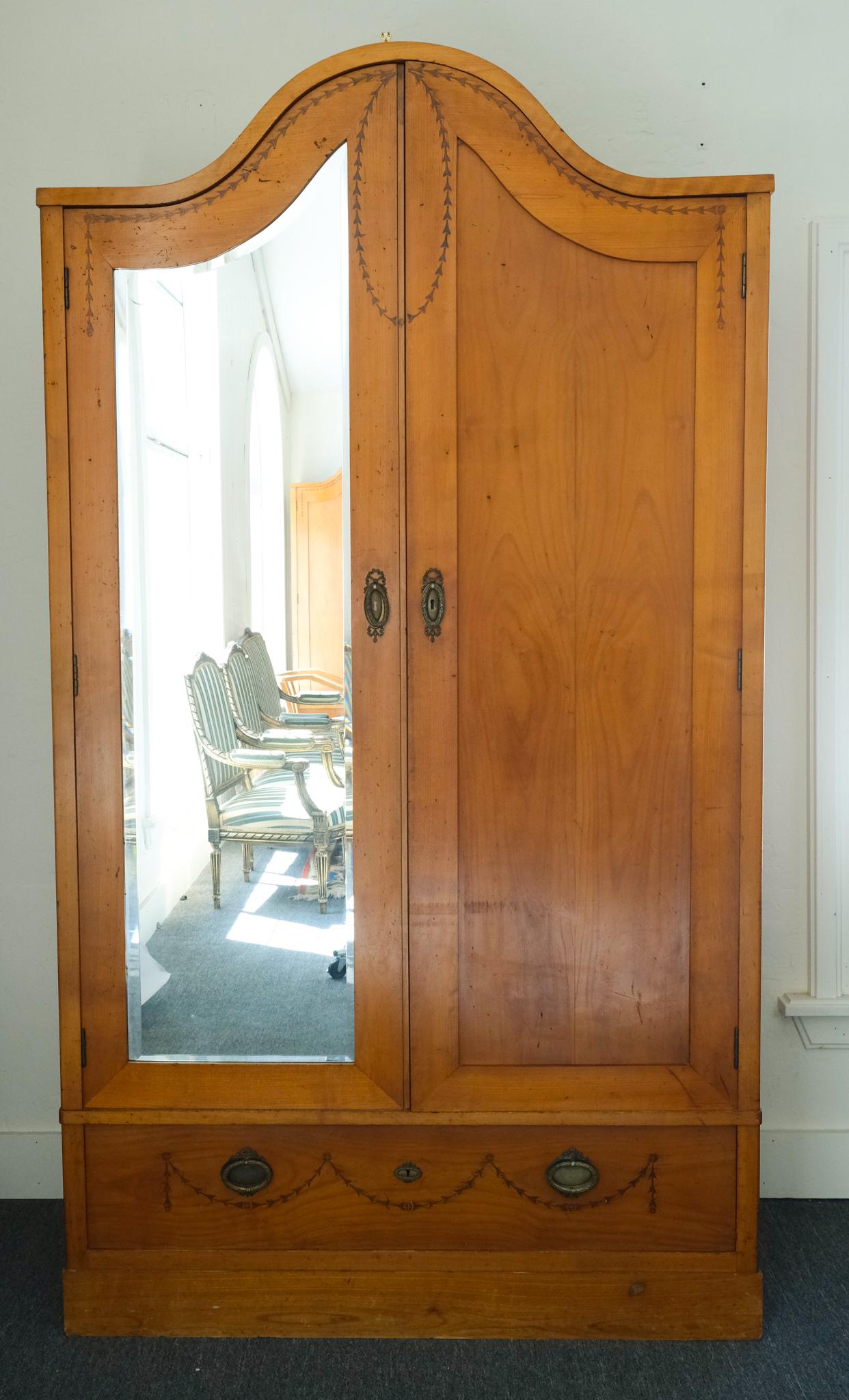 Large Biedermeier Wooden Armoire with Mirror (1 of 8)