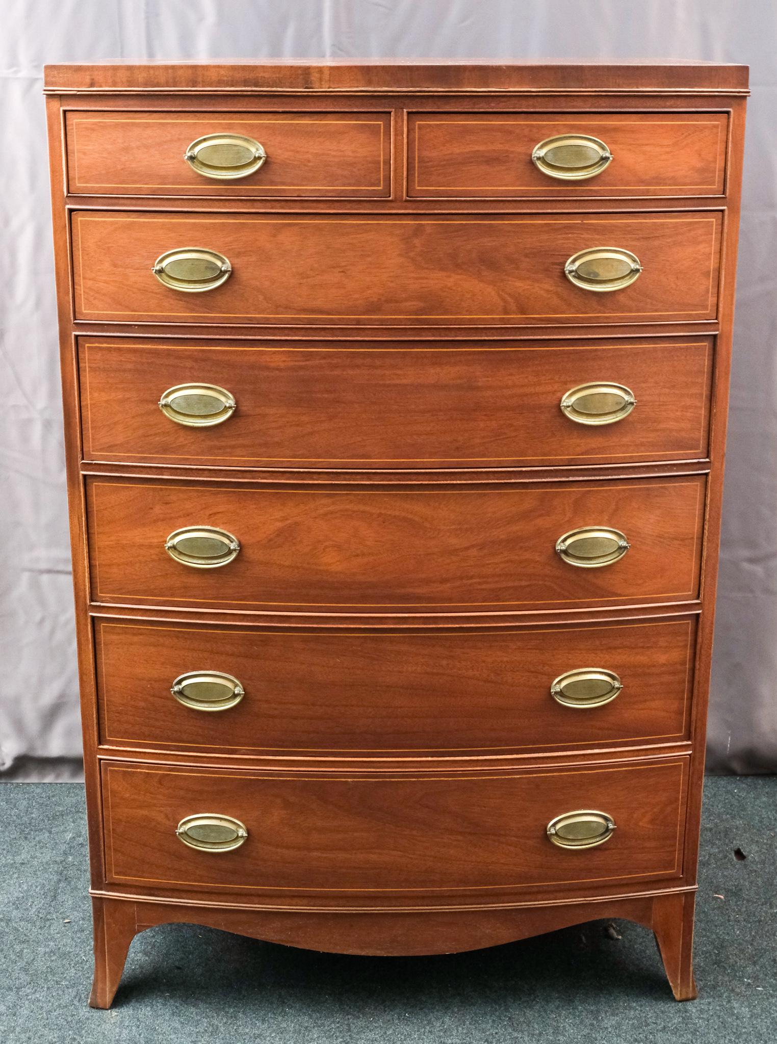 Henredon Bow Front Mahogany High Chest of Drawers (1 of 7)