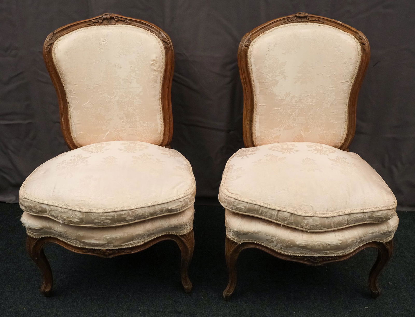 Pair of French Damask Upholstered Chairs (1 of 9)