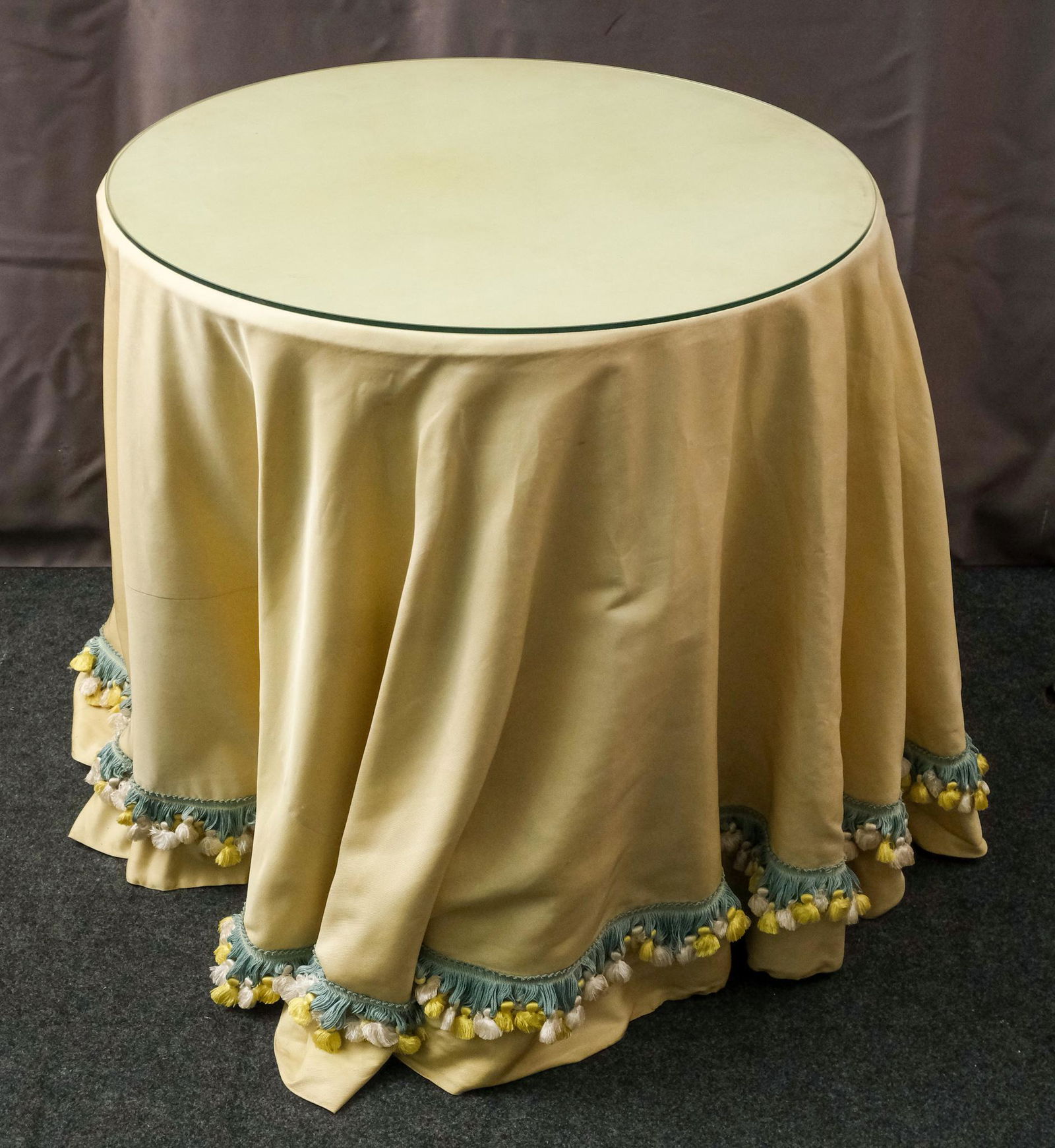 Round Glass Top Side Table with Scalamandre Cover (1 of 8)