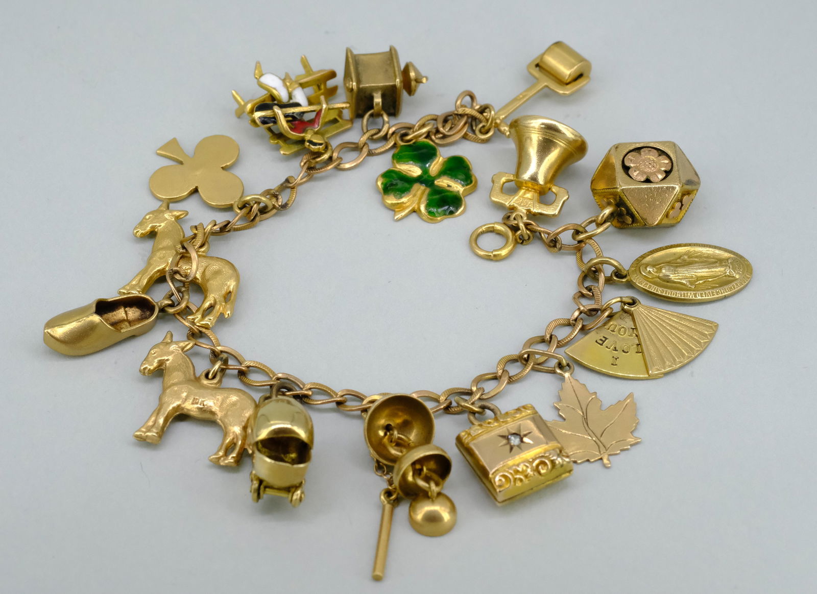 Vintage Charm Bracelet with 14K & 10K Gold Charms (1 of 8)