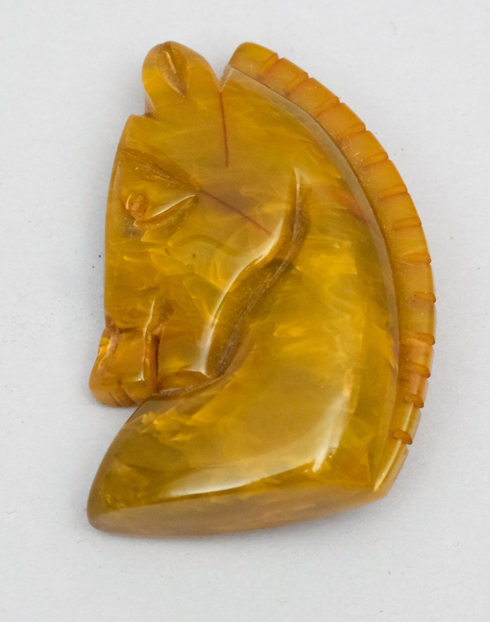 Carved Marbled Bakelite Horse Brooch (1 of 6)