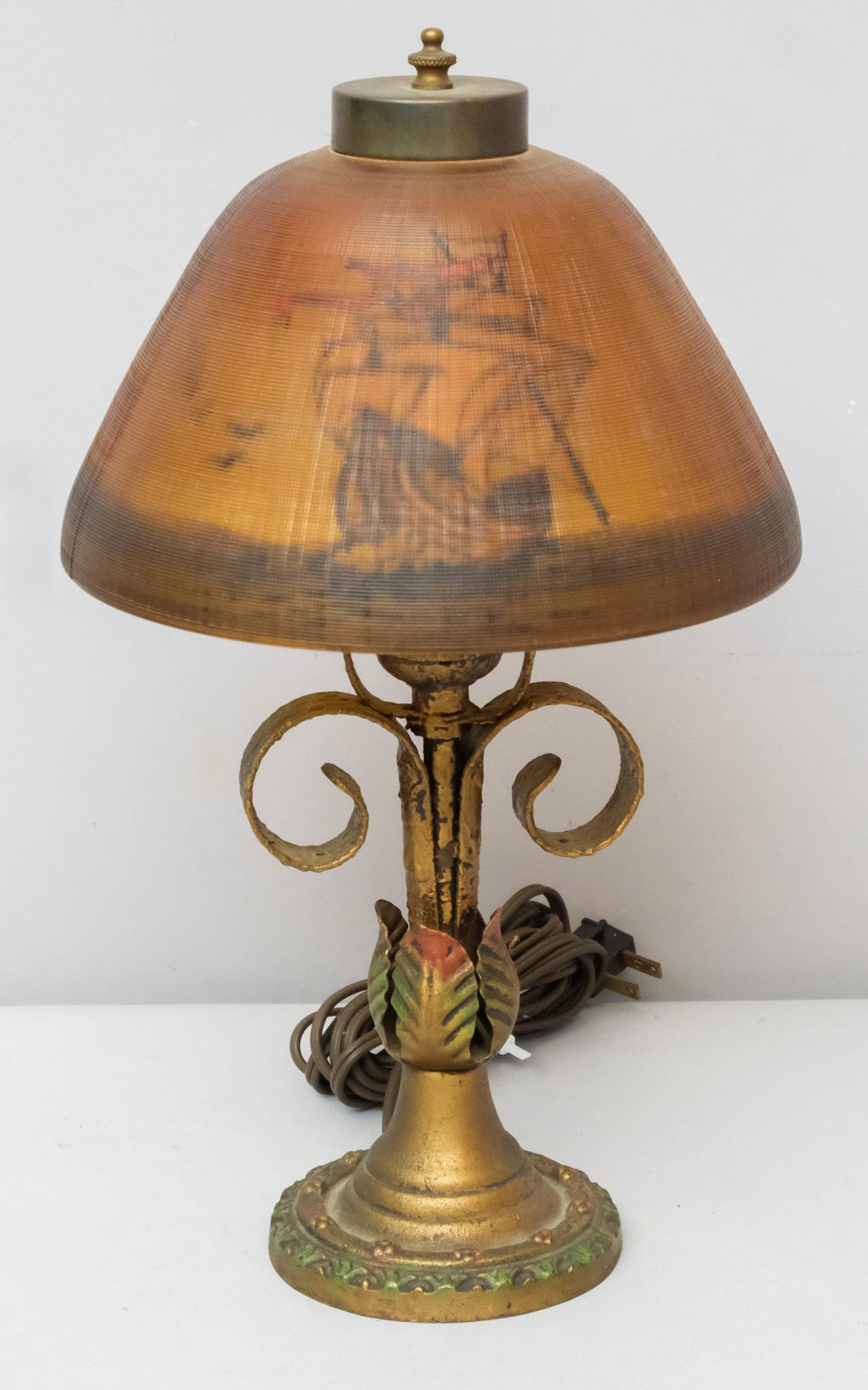 Reverse Painted Nautical Ship Boudoir Lamp (1 of 10)