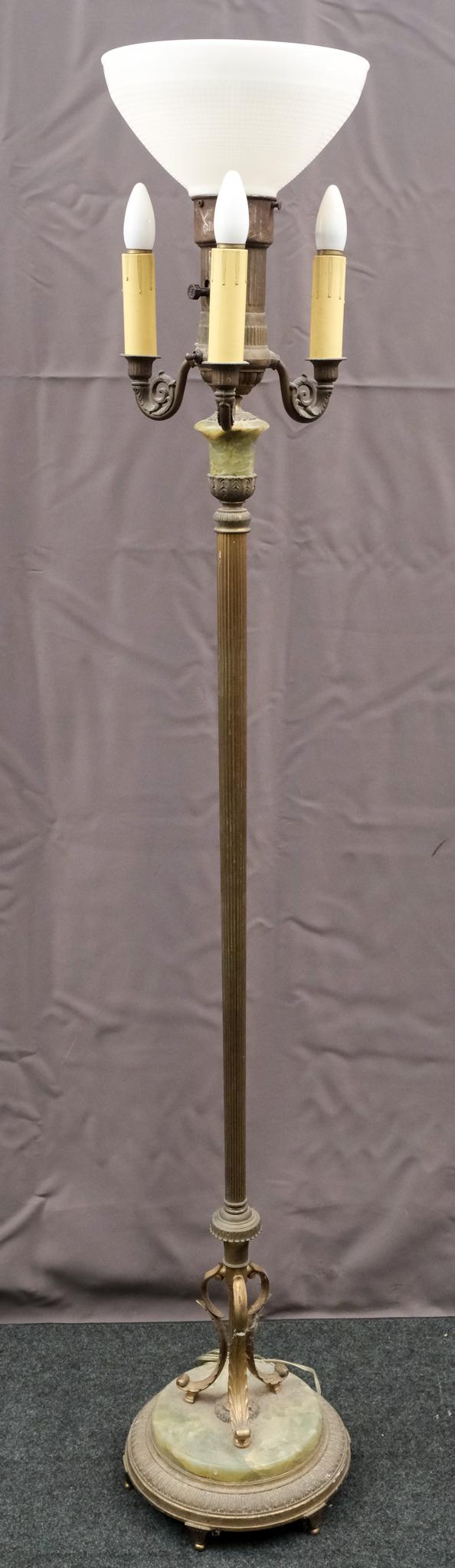 Art Deco Green Onyx and Brass Floor Lamp (1 of 5)