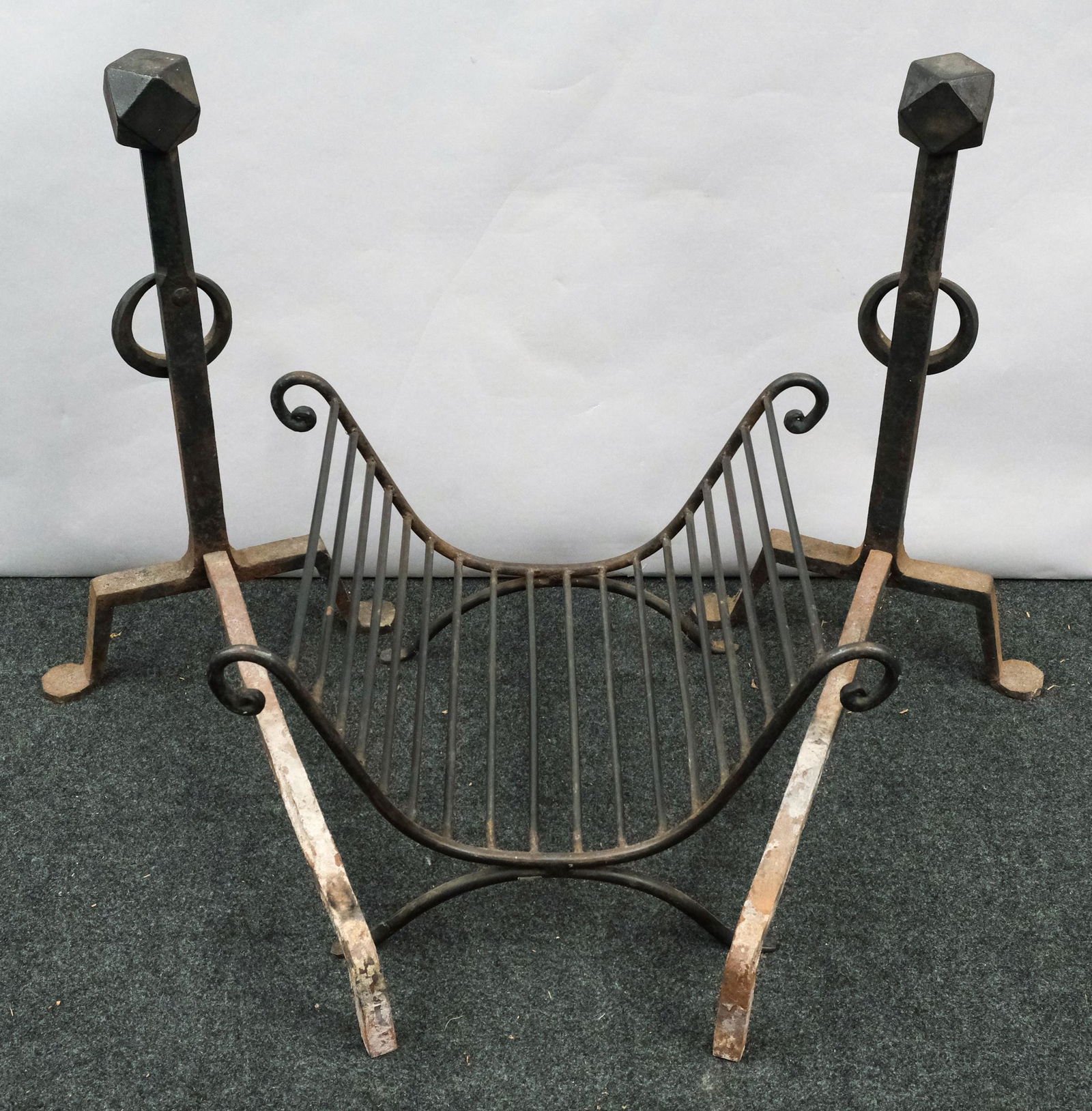 Late 18th century, early 19th century pair of ball-topped brass and iron Chippendale, spur foot (1 of 9)