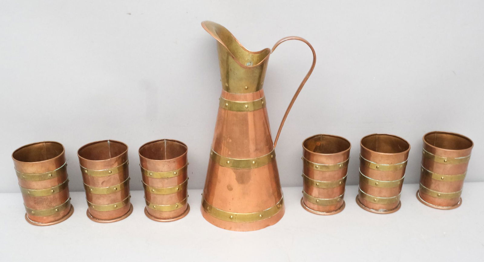 Copper & Brass Pitcher with 6 Drinking Glasses (1 of 8)