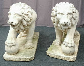 Pair of Impressive Carved Stone Lions