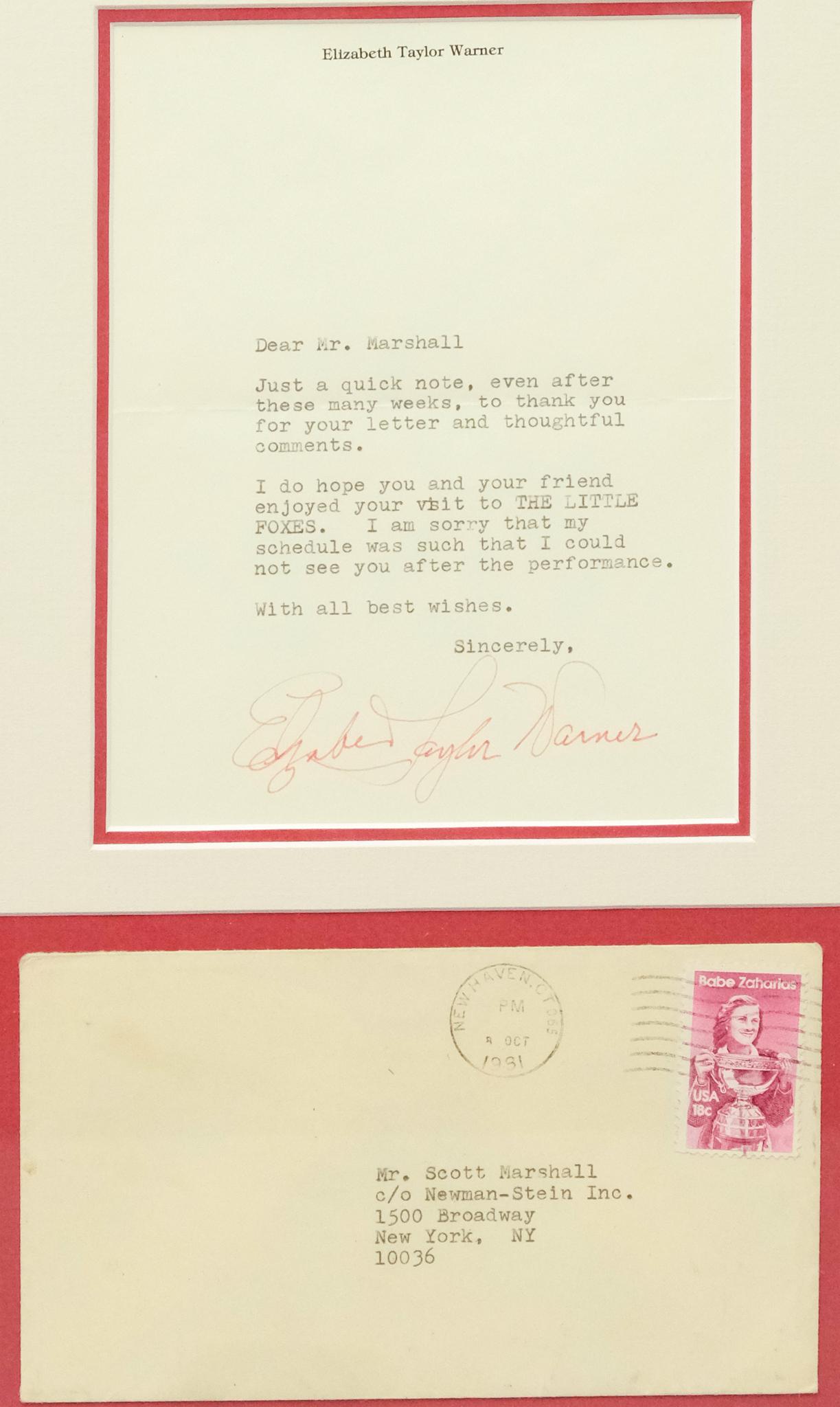 Framed Liz Taylor Letter (1 of 4)