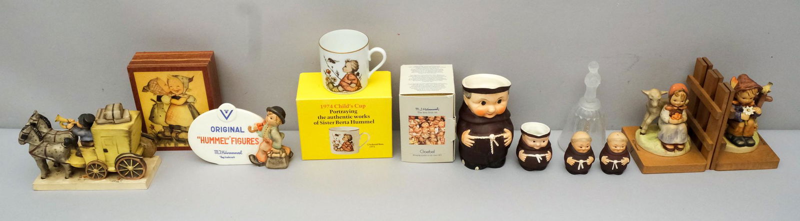 Lot of Hummel & Goebel Figurines, Etc.: Various marks, materials, forms, and depictions. A charming lot. Smallest piece measures 2 1/2", largest 7".
