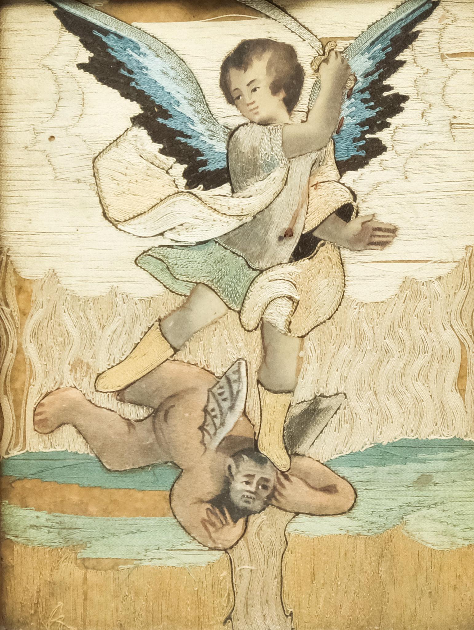 Continental Painted Silk & Thread Religious Scene (1 of 4)