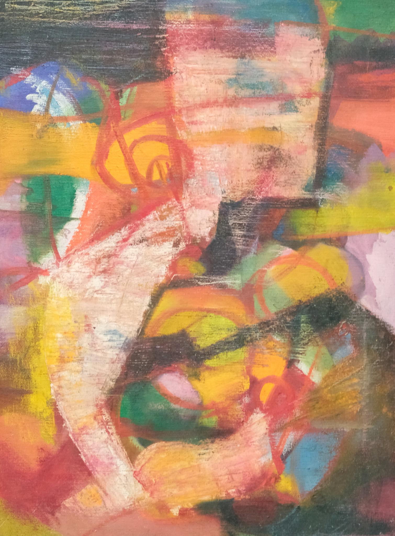 American School, 20th Century Abstract: American, 20th century oil on canvas of semi-figural abstract in a myriad of shades, inscribed "Deana Thompson" verso, 18" x 24" overall.