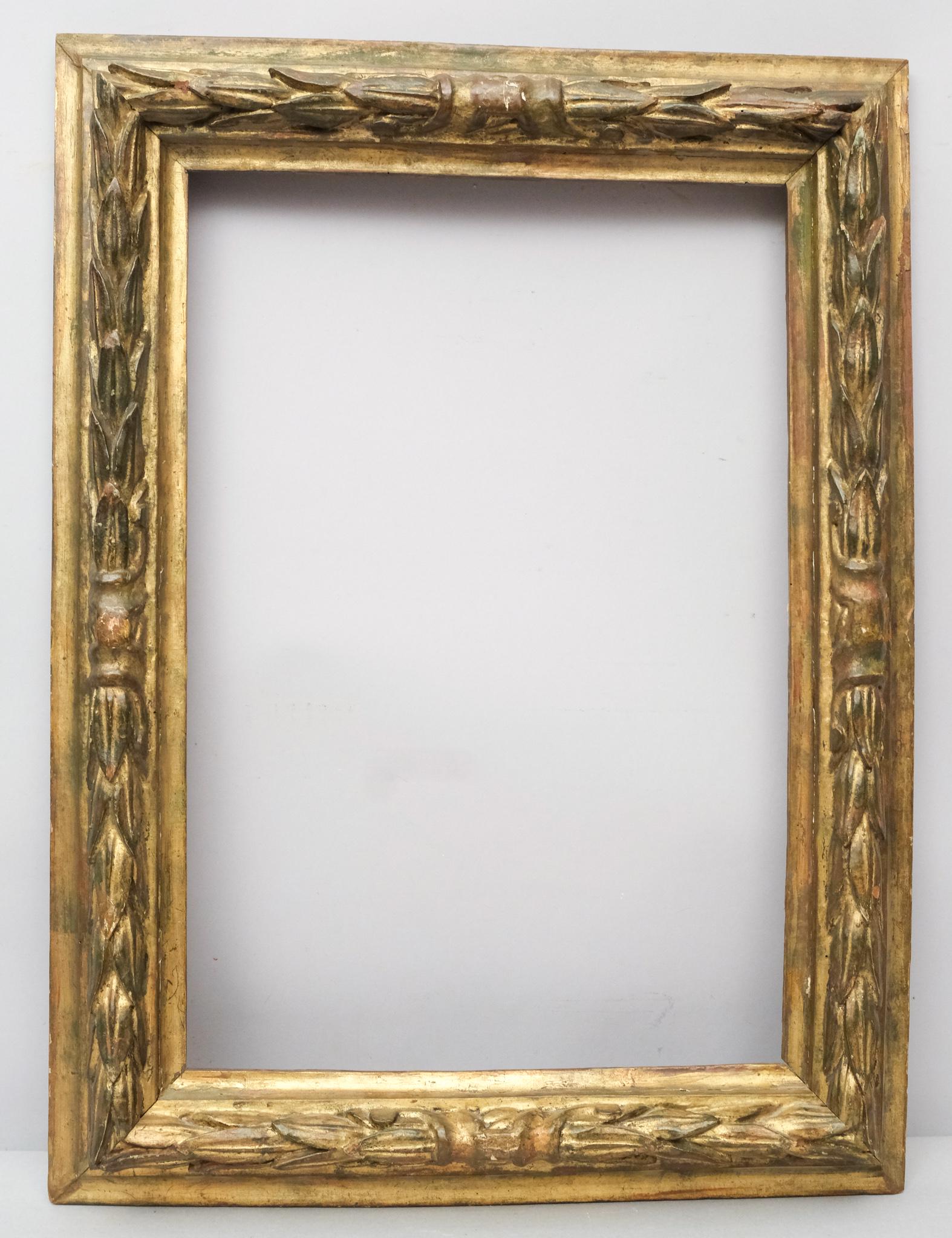 18th Century Hand Carved and Gilded Italian Frame: Italian, 18th century or earlier, a very fine example. O.D. 24" x 32 1/4" Rabbet 17 3/4" x 25 1/2" Molding 4".