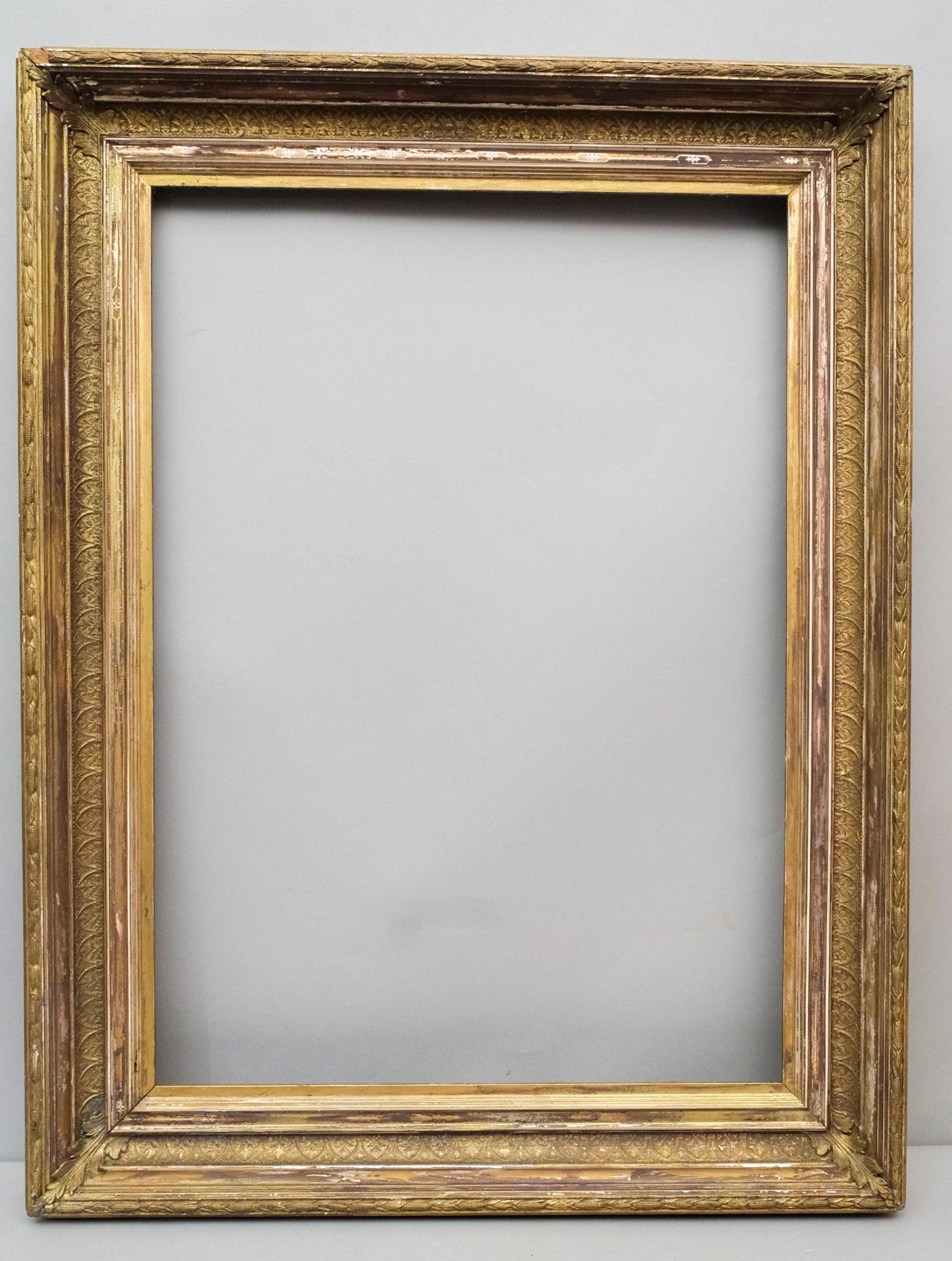 American Hudson River School Gilt Frame: American, ca. 1860, having corn cob decorated top edge with stenciled liner element, 32 1/2" x 42 1/2" overall, 24" x 34" rabbet, 4 1/2" molding width.
